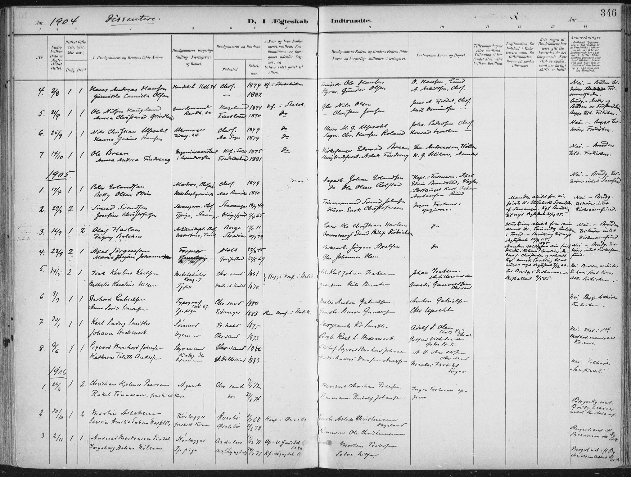 Kristiansand domprosti, AV/SAK-1112-0006/F/Fa/L0021: Ministerialbok nr. A 20, 1898-1908, s. 346