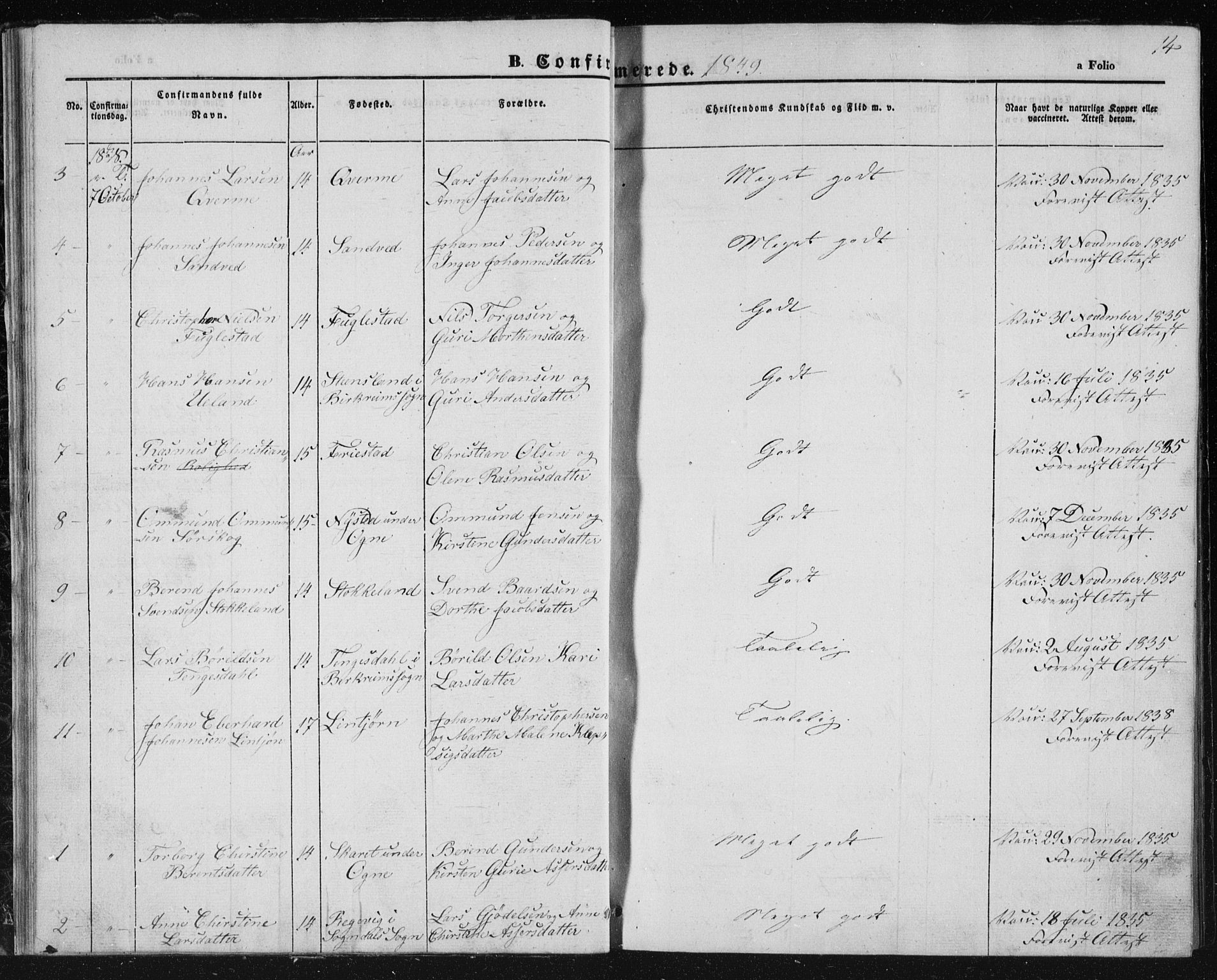 Eigersund sokneprestkontor, AV/SAST-A-101807/S08/L0010: Ministerialbok nr. A 10, 1848-1849, s. 14