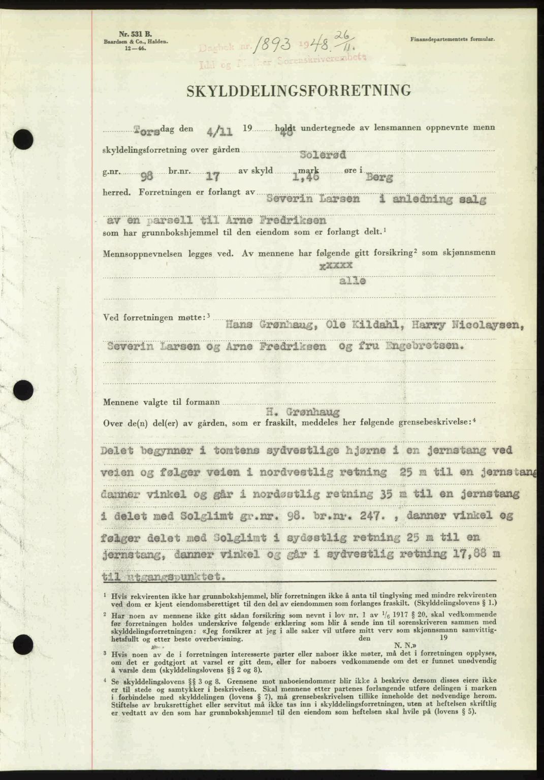 Idd og Marker sorenskriveri, SAO/A-10283/G/Gb/Gbb/L0011: Pantebok nr. A11, 1948-1949, Dagboknr: 1893/1948