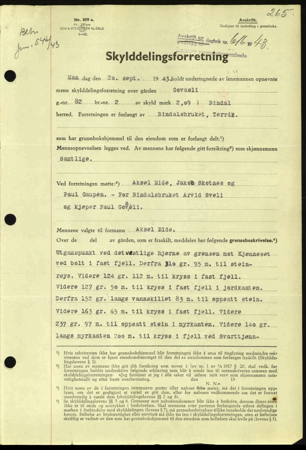 Brønnøy sorenskriveri, SAT/A-4170/1/2/2C: Pantebok nr. 23, 1943-1944, Dagboknr: 616/1943