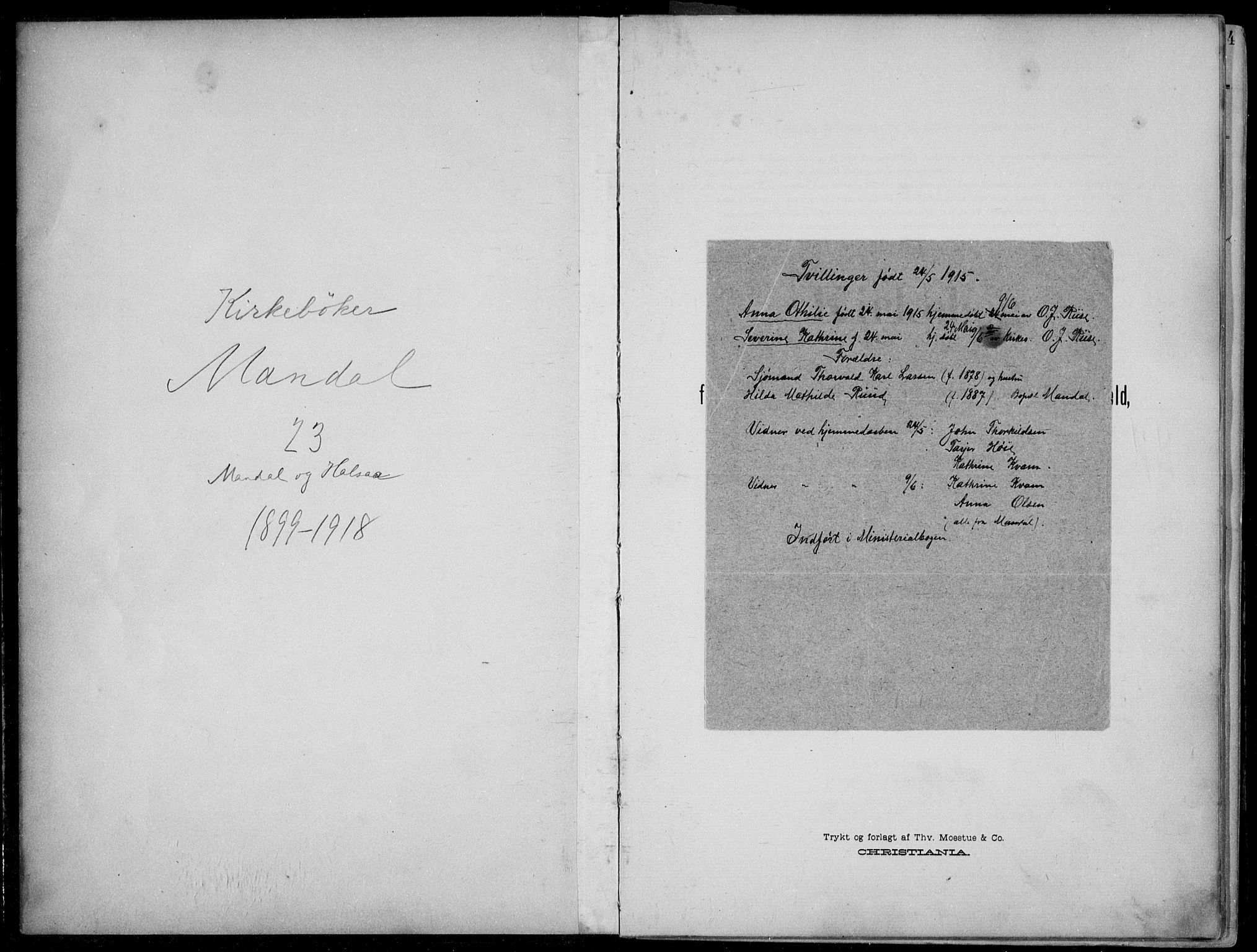 Mandal sokneprestkontor, SAK/1111-0030/F/Fb/Fba/L0012: Klokkerbok nr. B 6, 1899-1918