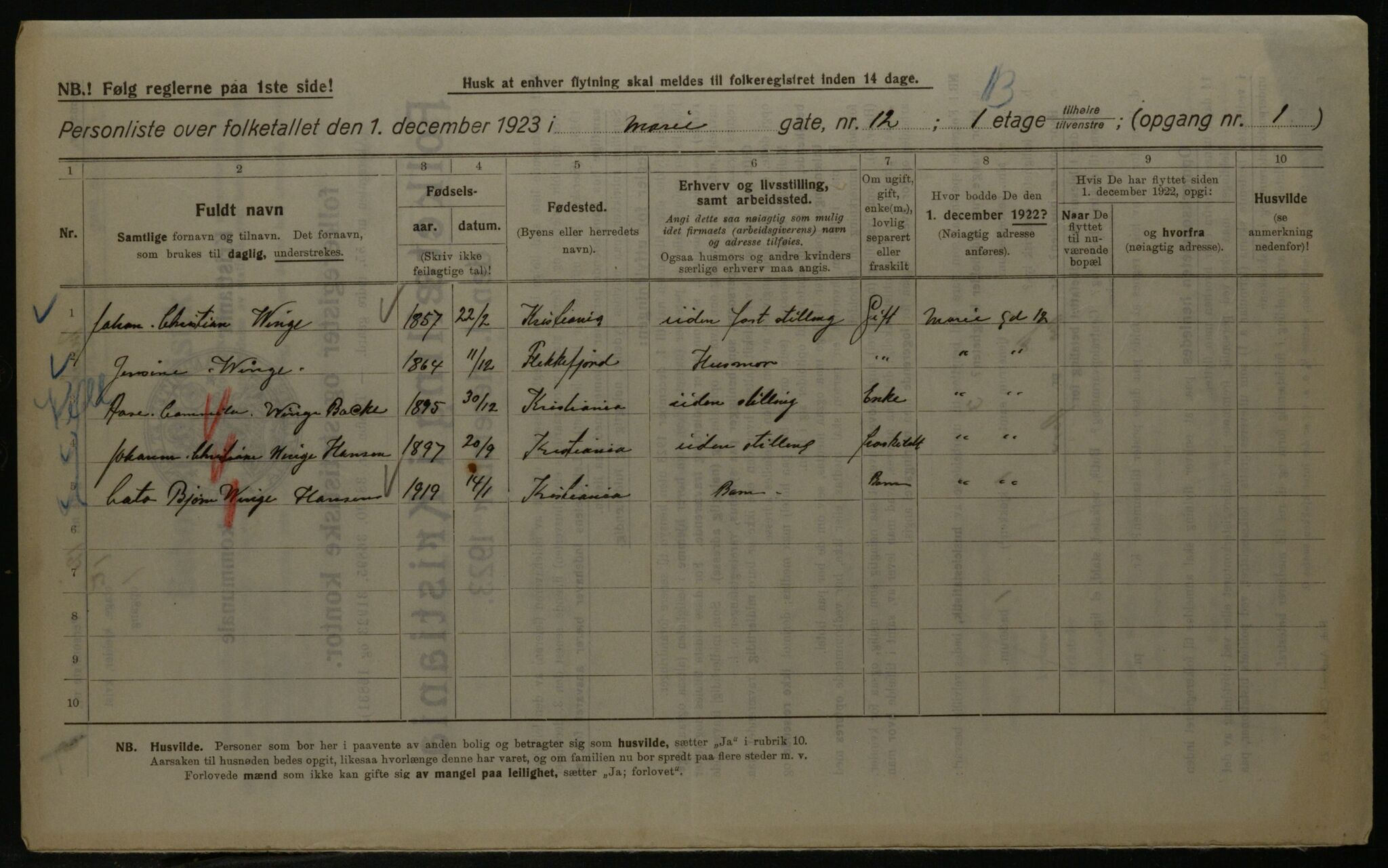 OBA, Kommunal folketelling 1.12.1923 for Kristiania, 1923, s. 69784