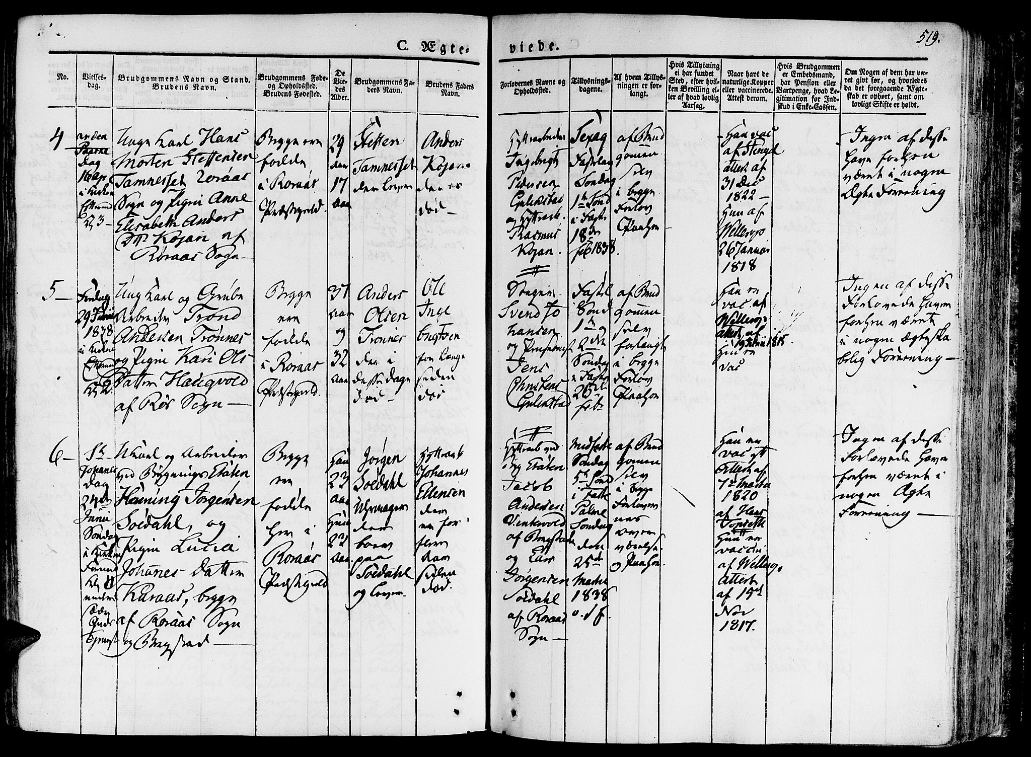 Ministerialprotokoller, klokkerbøker og fødselsregistre - Sør-Trøndelag, SAT/A-1456/681/L0930: Ministerialbok nr. 681A08, 1829-1844, s. 519