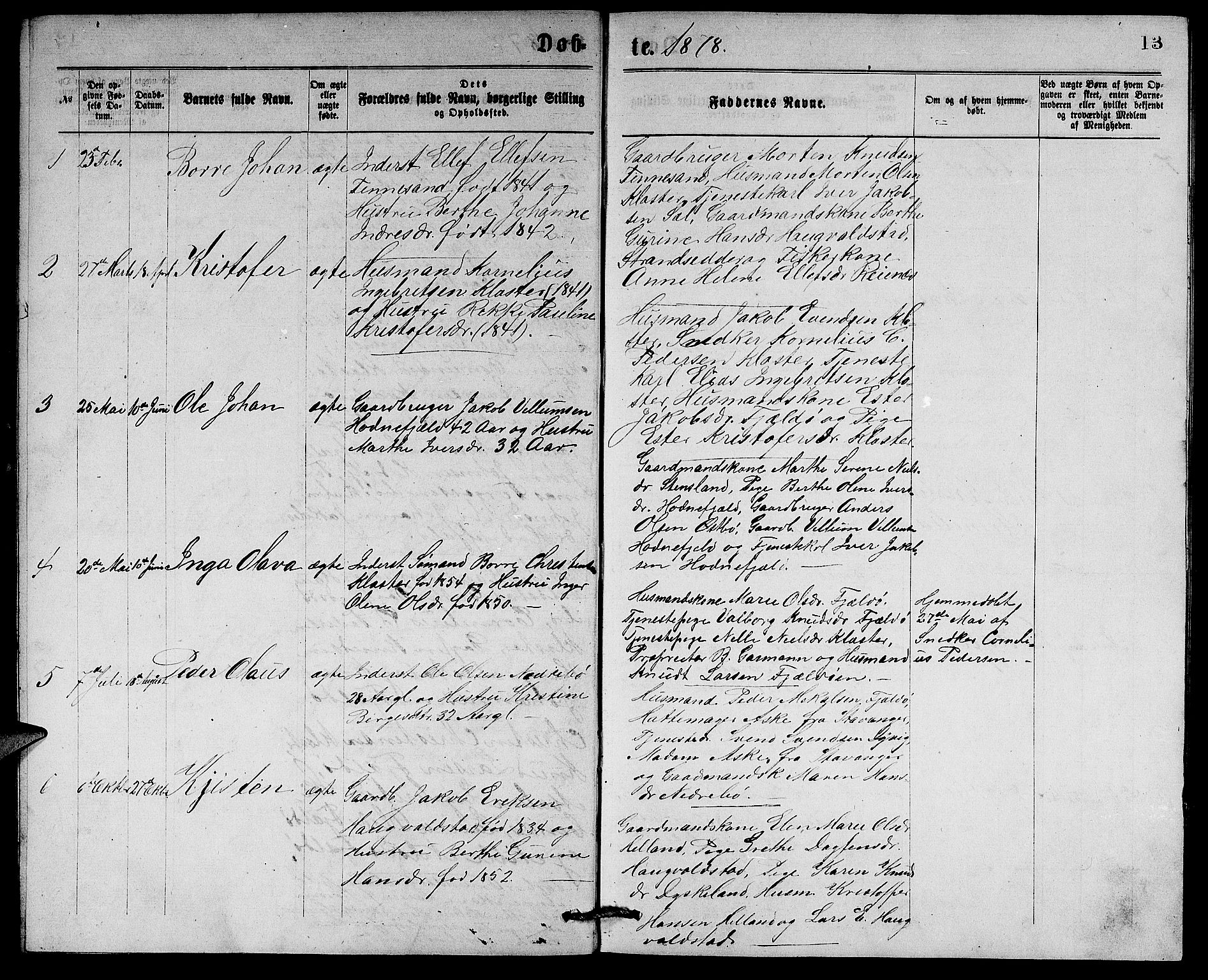 Rennesøy sokneprestkontor, AV/SAST-A -101827/H/Ha/Hab/L0004: Klokkerbok nr. B 4, 1870-1889, s. 13