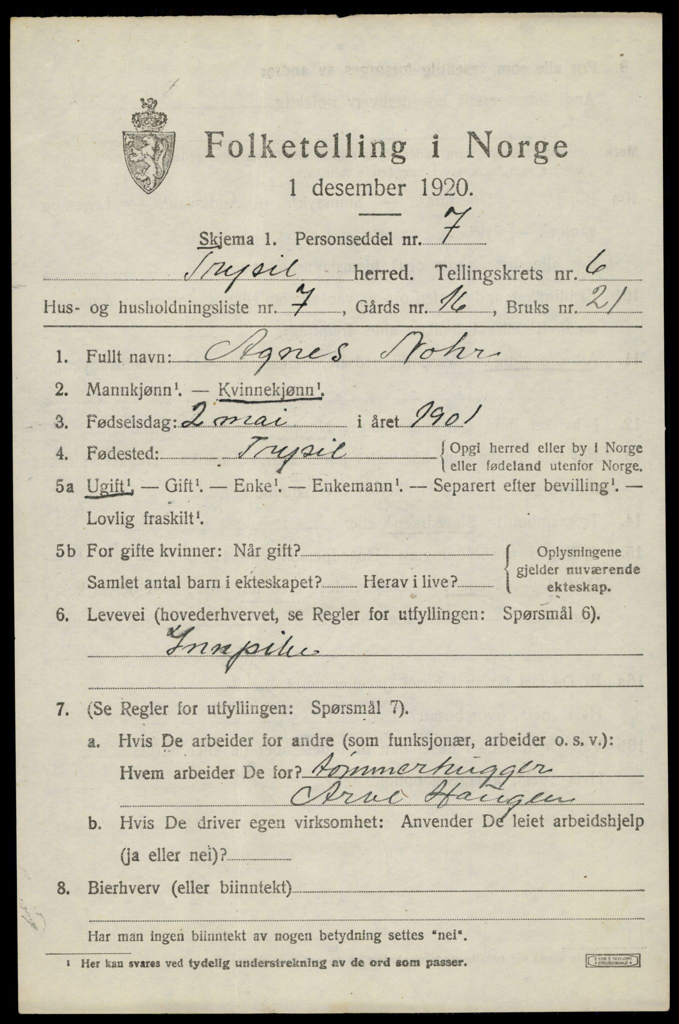 SAH, Folketelling 1920 for 0428 Trysil herred, 1920, s. 4613