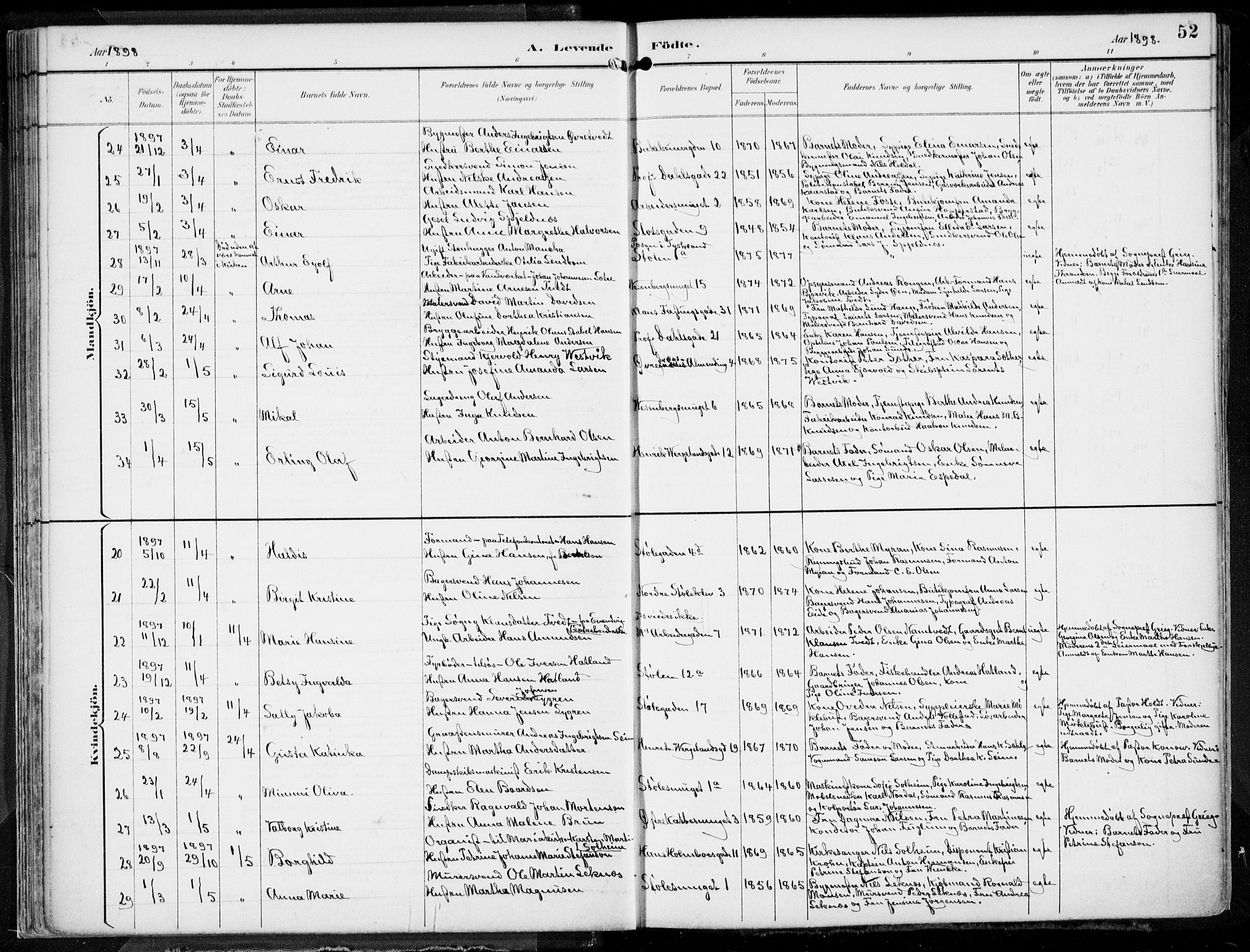 Mariakirken Sokneprestembete, AV/SAB-A-76901/H/Hab/L0005: Klokkerbok nr. A 5, 1893-1913, s. 52
