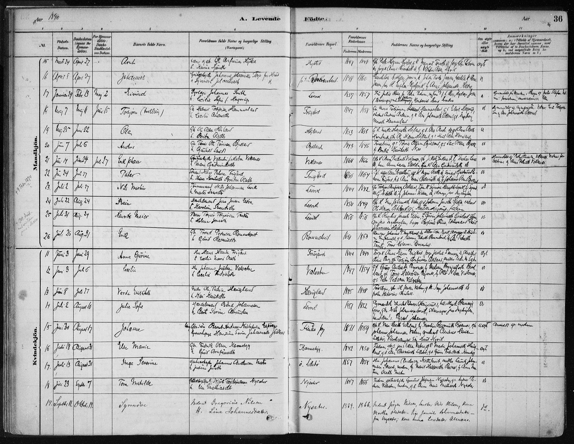 Stord sokneprestembete, AV/SAB-A-78201/H/Haa: Ministerialbok nr. B 2, 1878-1913, s. 36