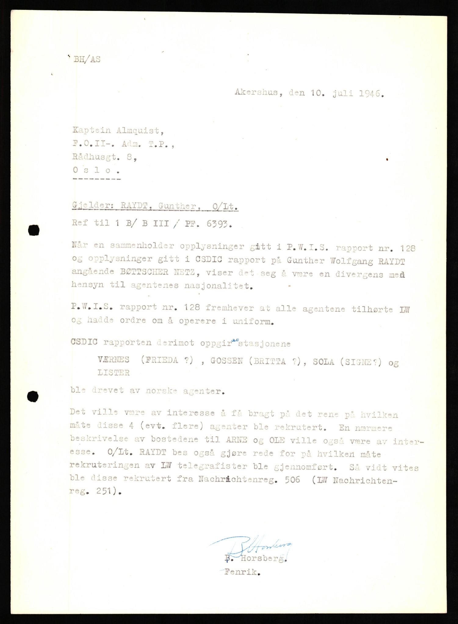 Forsvaret, Forsvarets overkommando II, AV/RA-RAFA-3915/D/Db/L0027: CI Questionaires. Tyske okkupasjonsstyrker i Norge. Tyskere., 1945-1946, s. 63