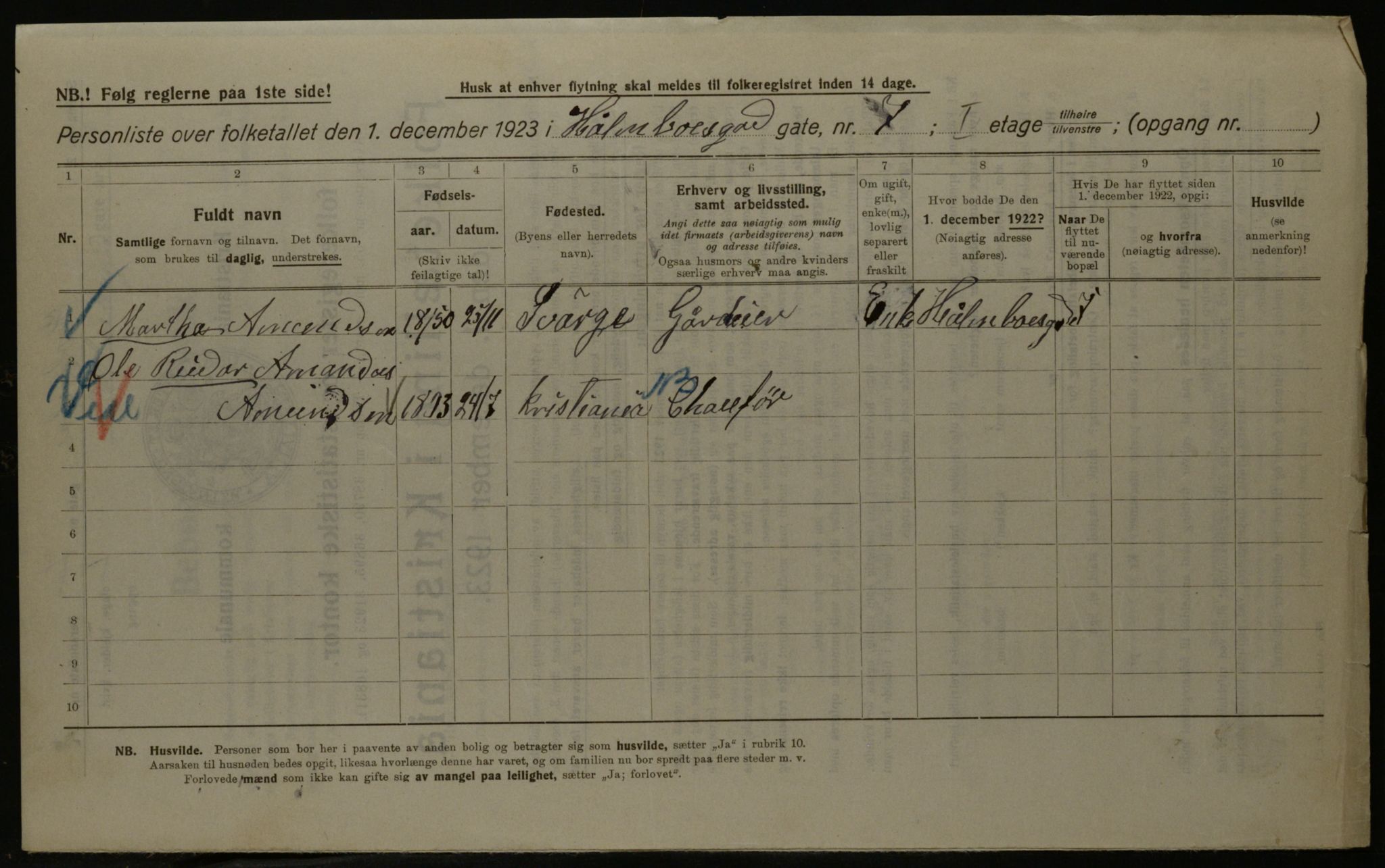 OBA, Kommunal folketelling 1.12.1923 for Kristiania, 1923, s. 45645