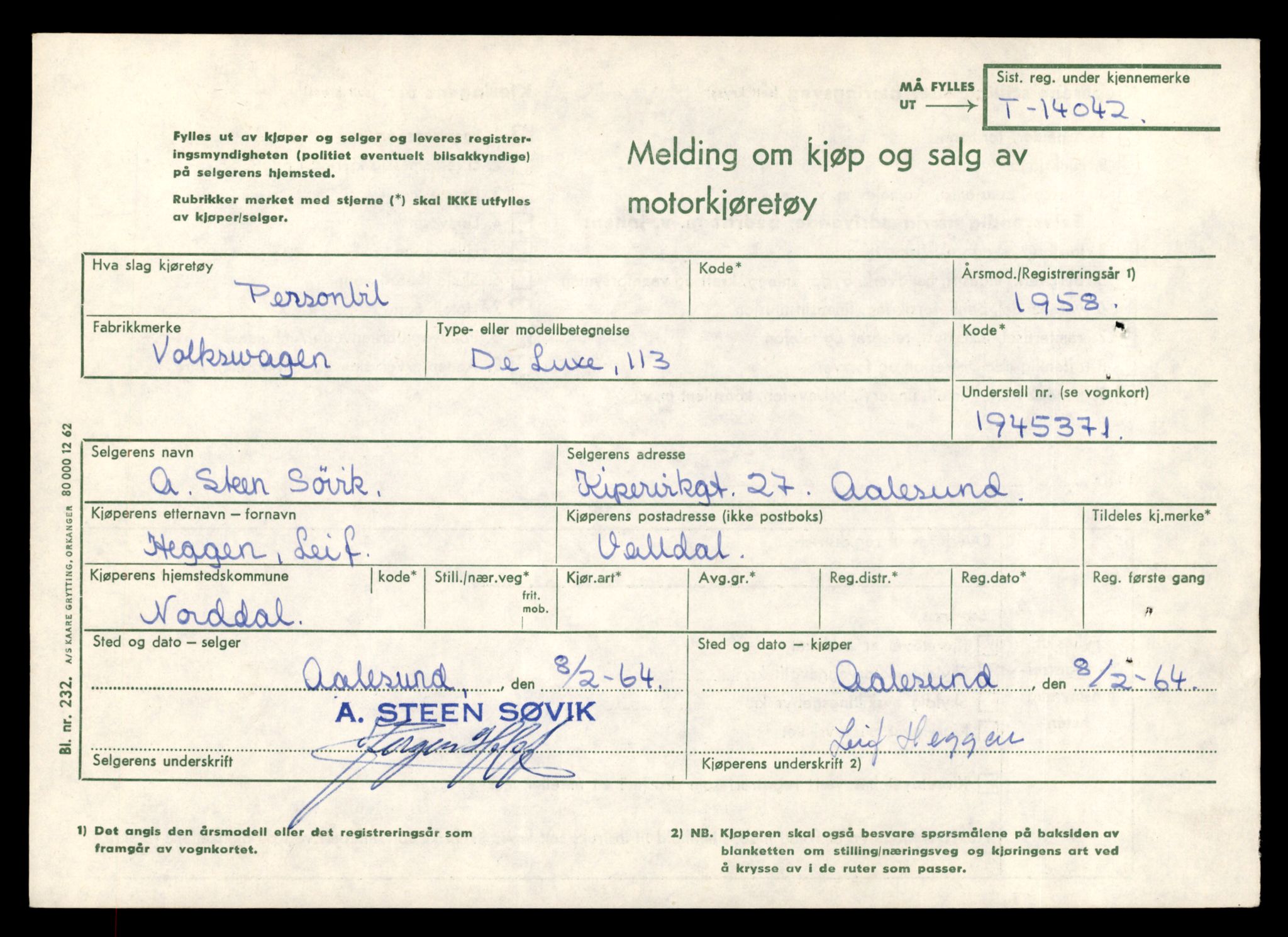 Møre og Romsdal vegkontor - Ålesund trafikkstasjon, AV/SAT-A-4099/F/Fe/L0042: Registreringskort for kjøretøy T 13906 - T 14079, 1927-1998, s. 2255
