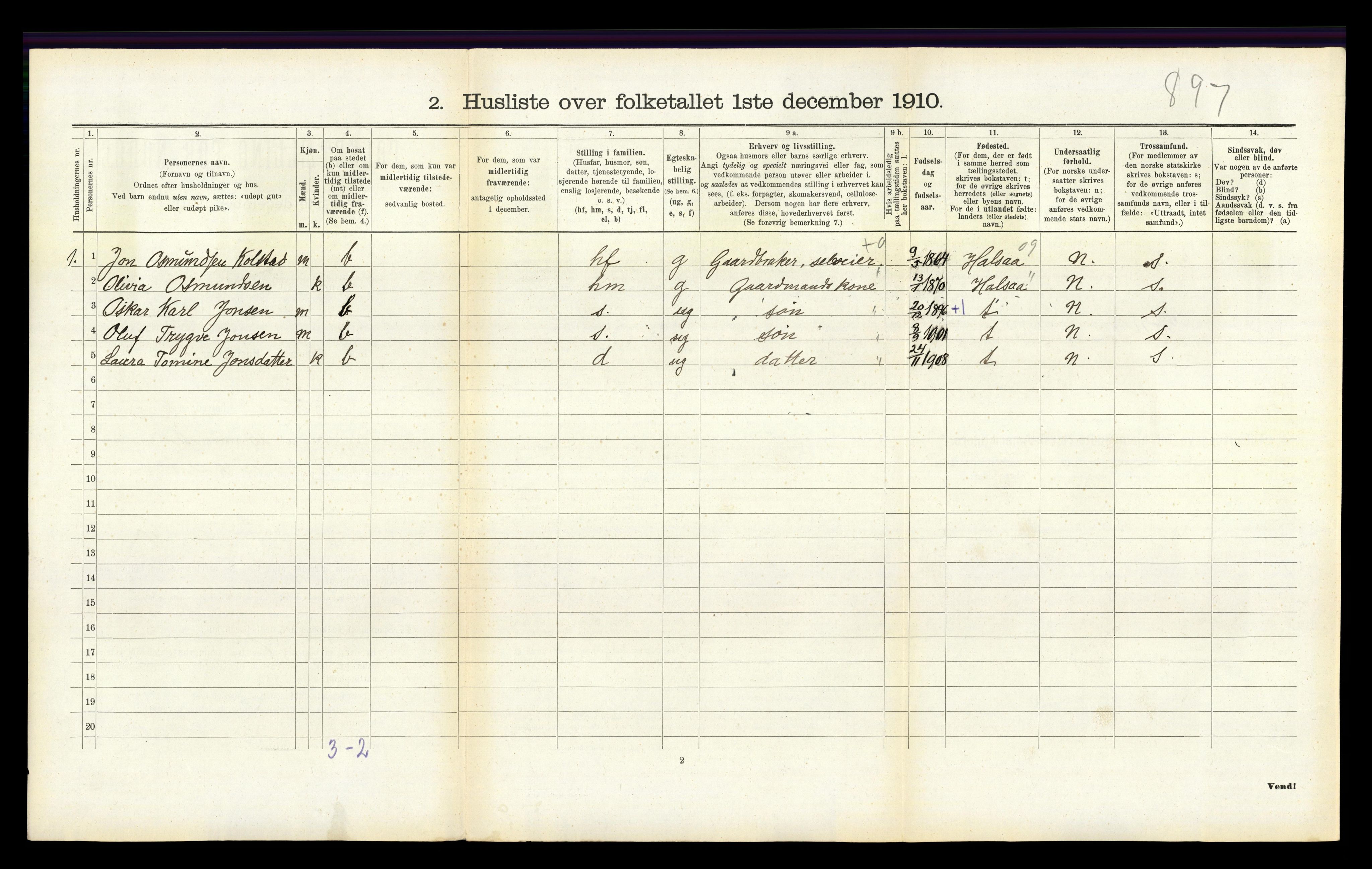 RA, Folketelling 1910 for 1020 Holum herred, 1910, s. 477