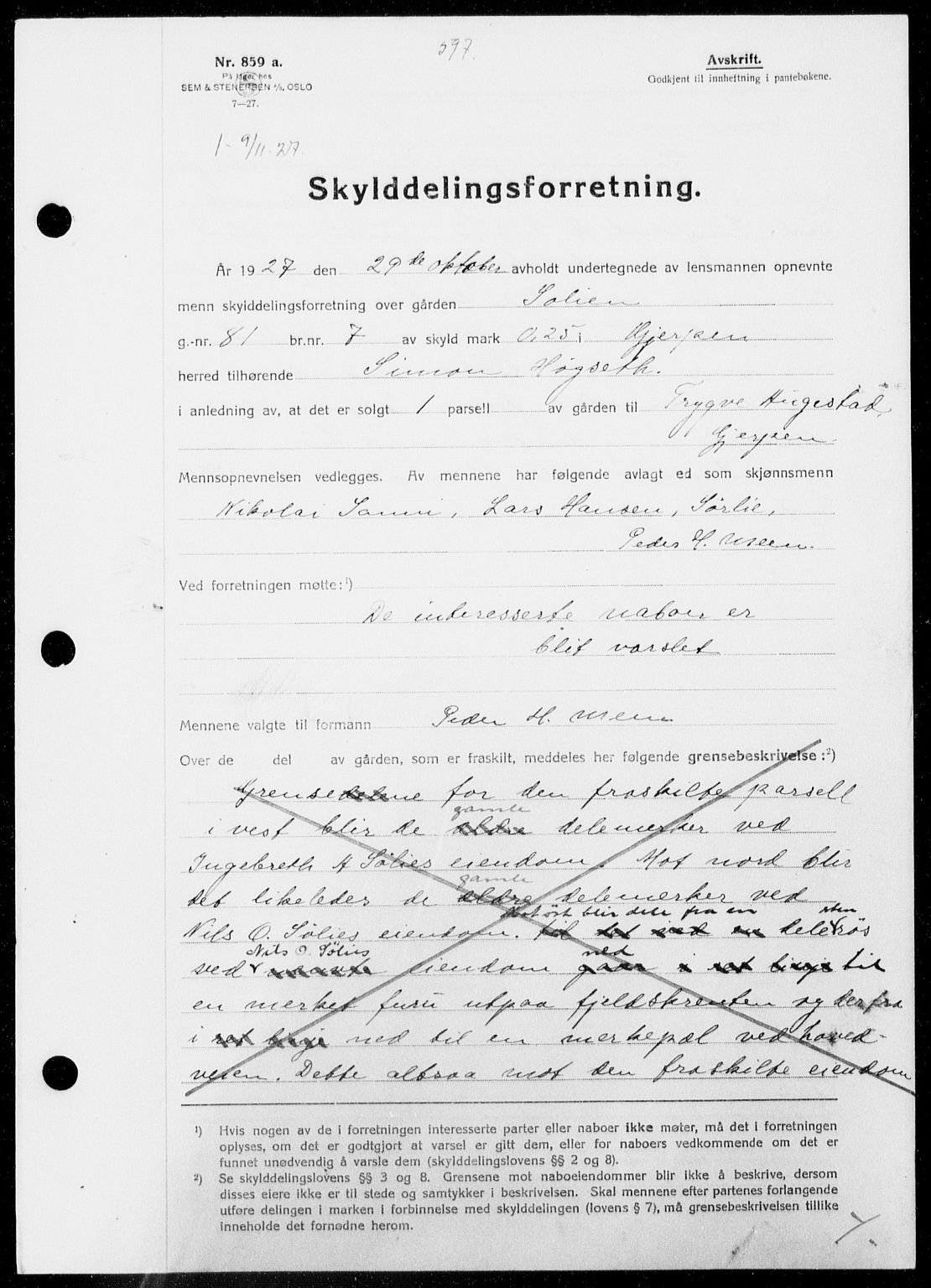 Gjerpen sorenskriveri, SAKO/A-216/G/Ga/Gaa/L0048: Pantebok nr. I 48 og 50-51, 1926-1928, Tingl.dato: 09.11.1927