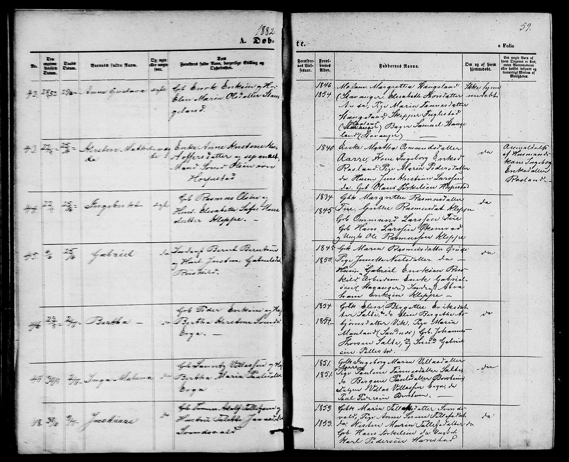Klepp sokneprestkontor, AV/SAST-A-101803/001/3/30BB/L0003: Klokkerbok nr. B 3, 1876-1888, s. 59