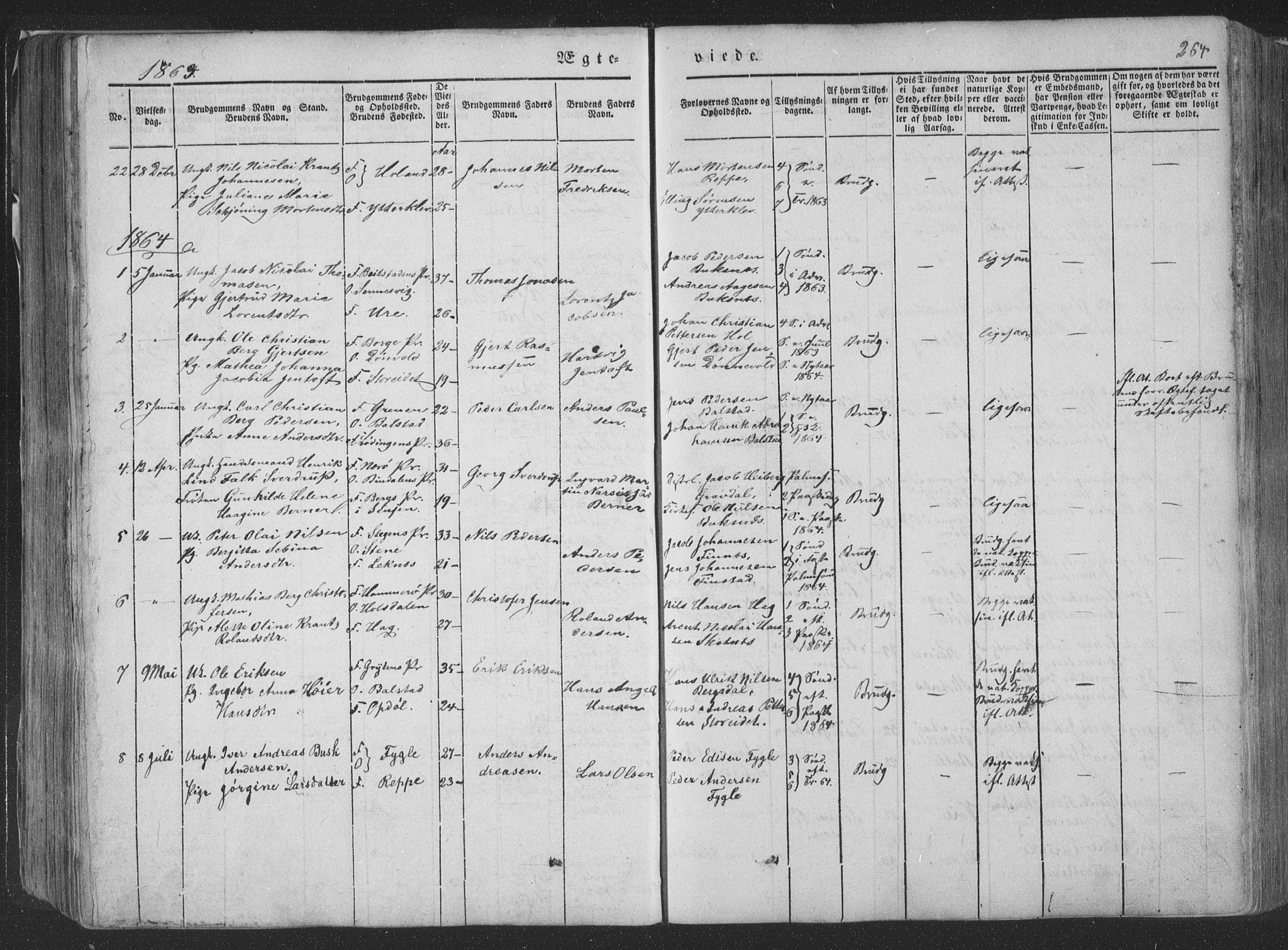 Ministerialprotokoller, klokkerbøker og fødselsregistre - Nordland, AV/SAT-A-1459/881/L1165: Klokkerbok nr. 881C02, 1854-1876, s. 264