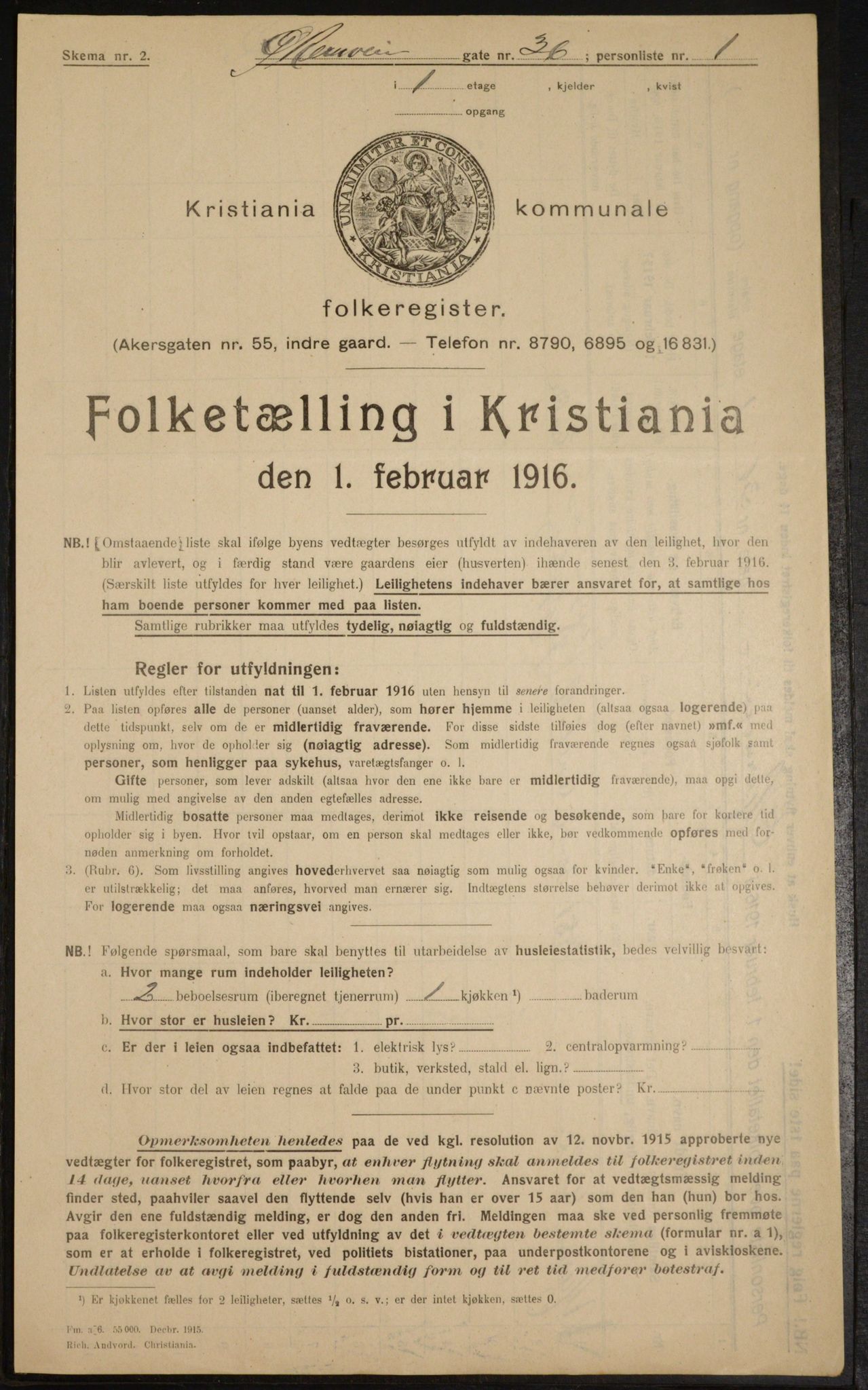 OBA, Kommunal folketelling 1.2.1916 for Kristiania, 1916, s. 132588