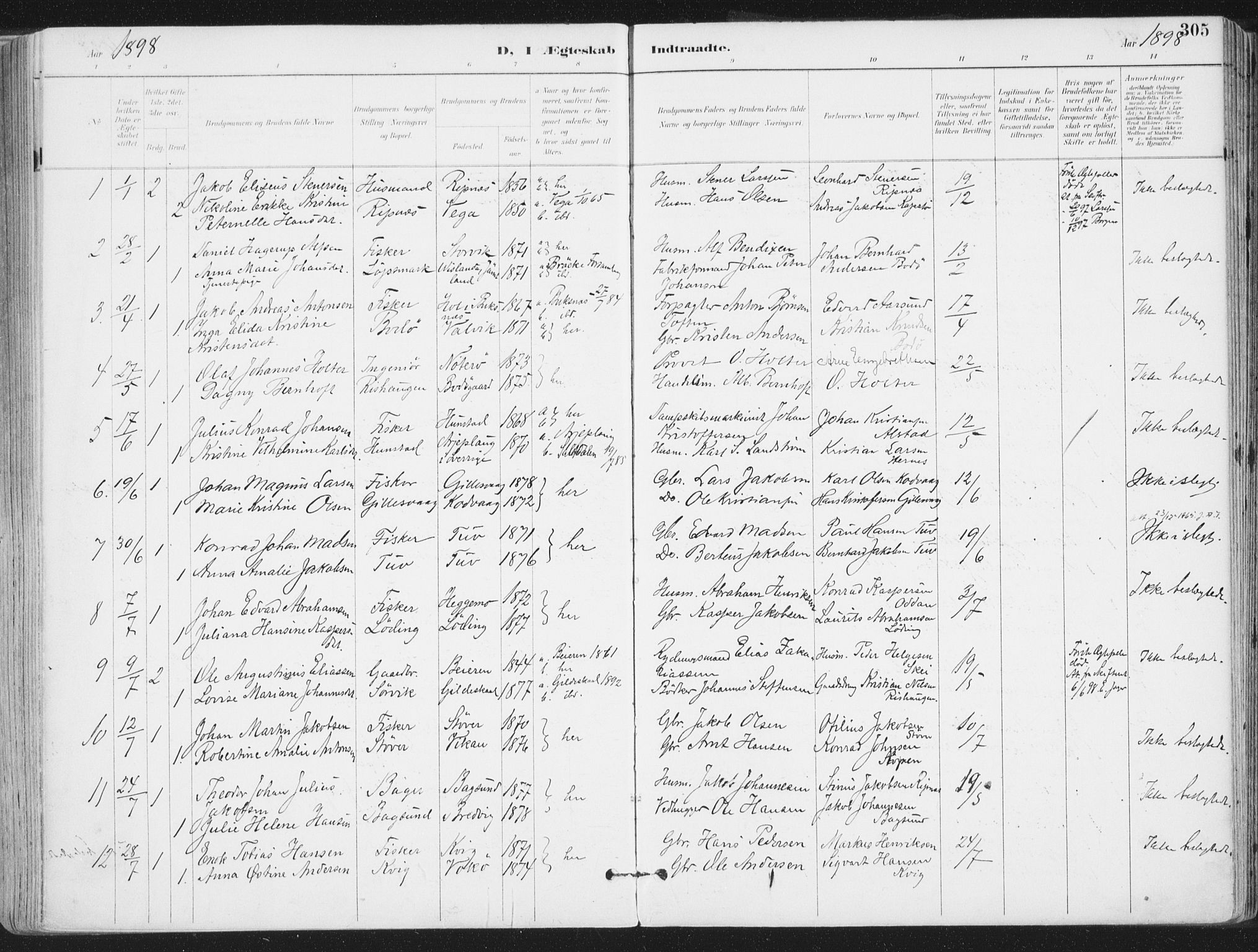 Ministerialprotokoller, klokkerbøker og fødselsregistre - Nordland, AV/SAT-A-1459/802/L0055: Ministerialbok nr. 802A02, 1894-1915, s. 305