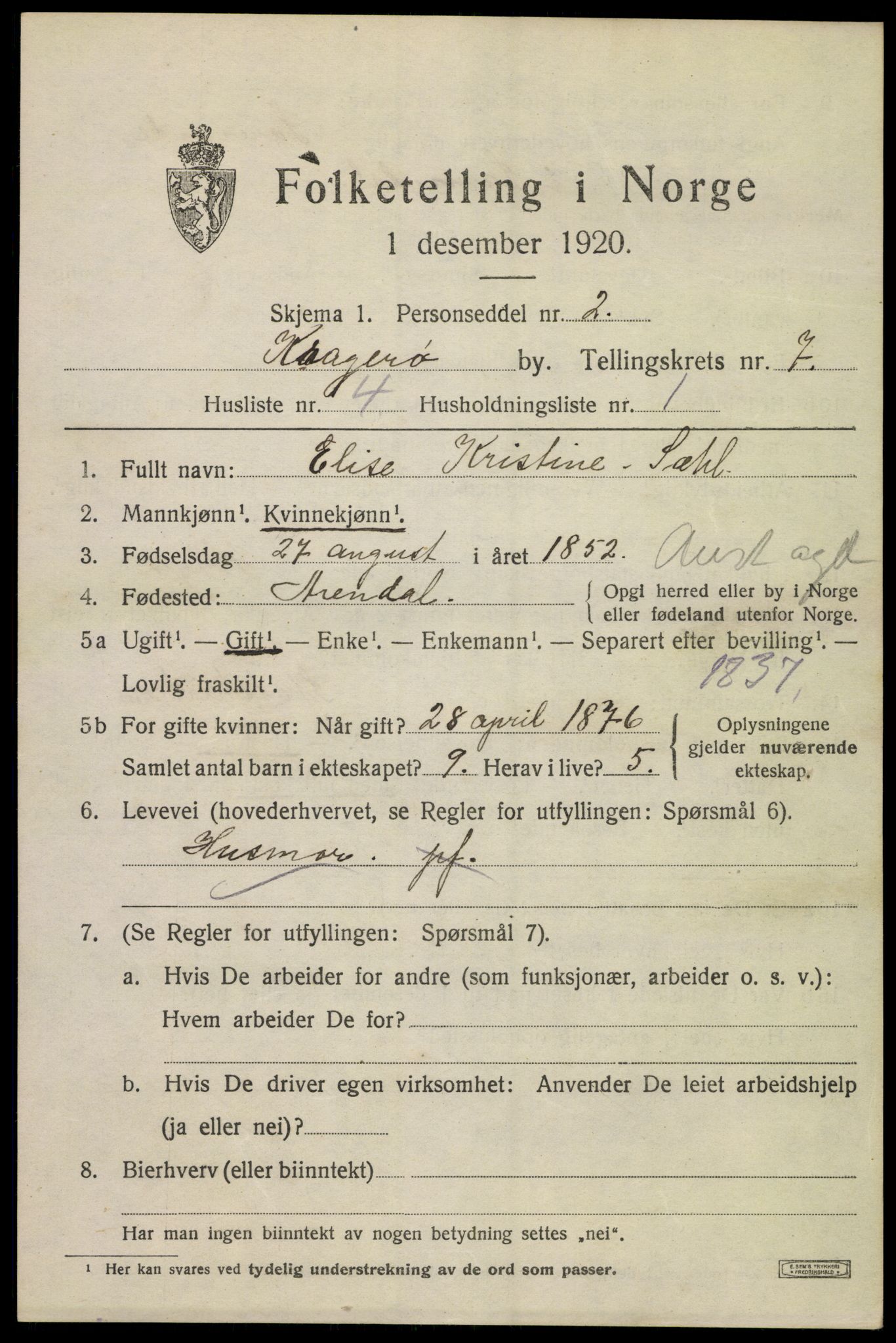 SAKO, Folketelling 1920 for 0801 Kragerø kjøpstad, 1920, s. 9741