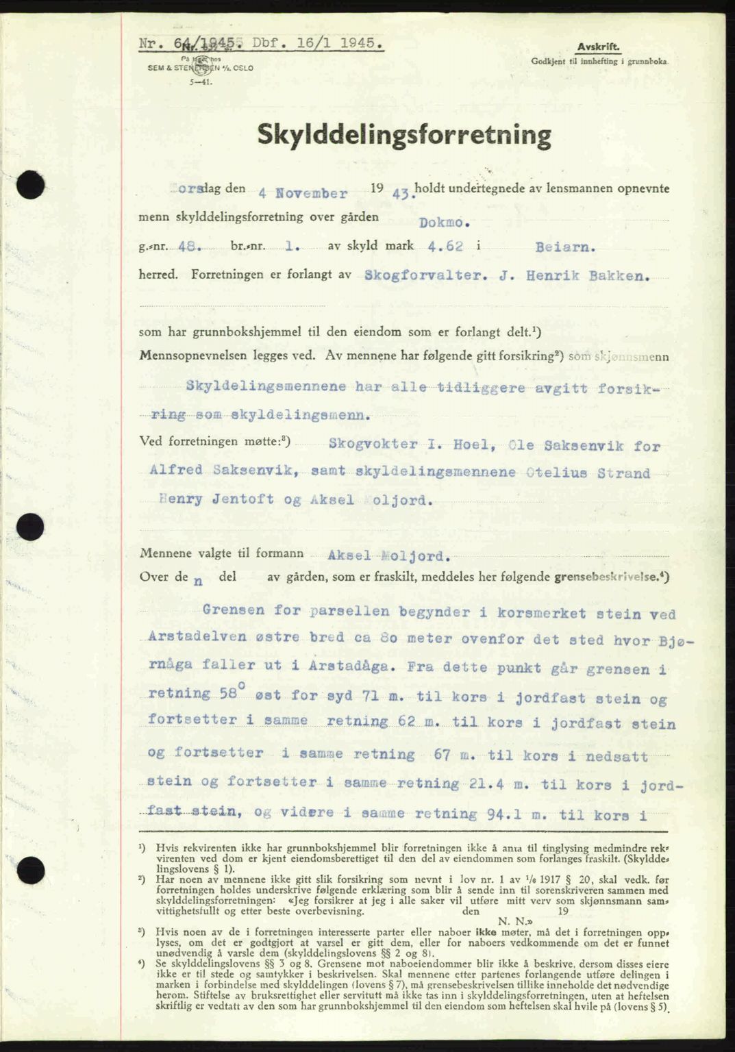 Salten sorenskriveri, SAT/A-4578/1/2/2C: Pantebok nr. A14-15, 1943-1945, Dagboknr: 64/1945
