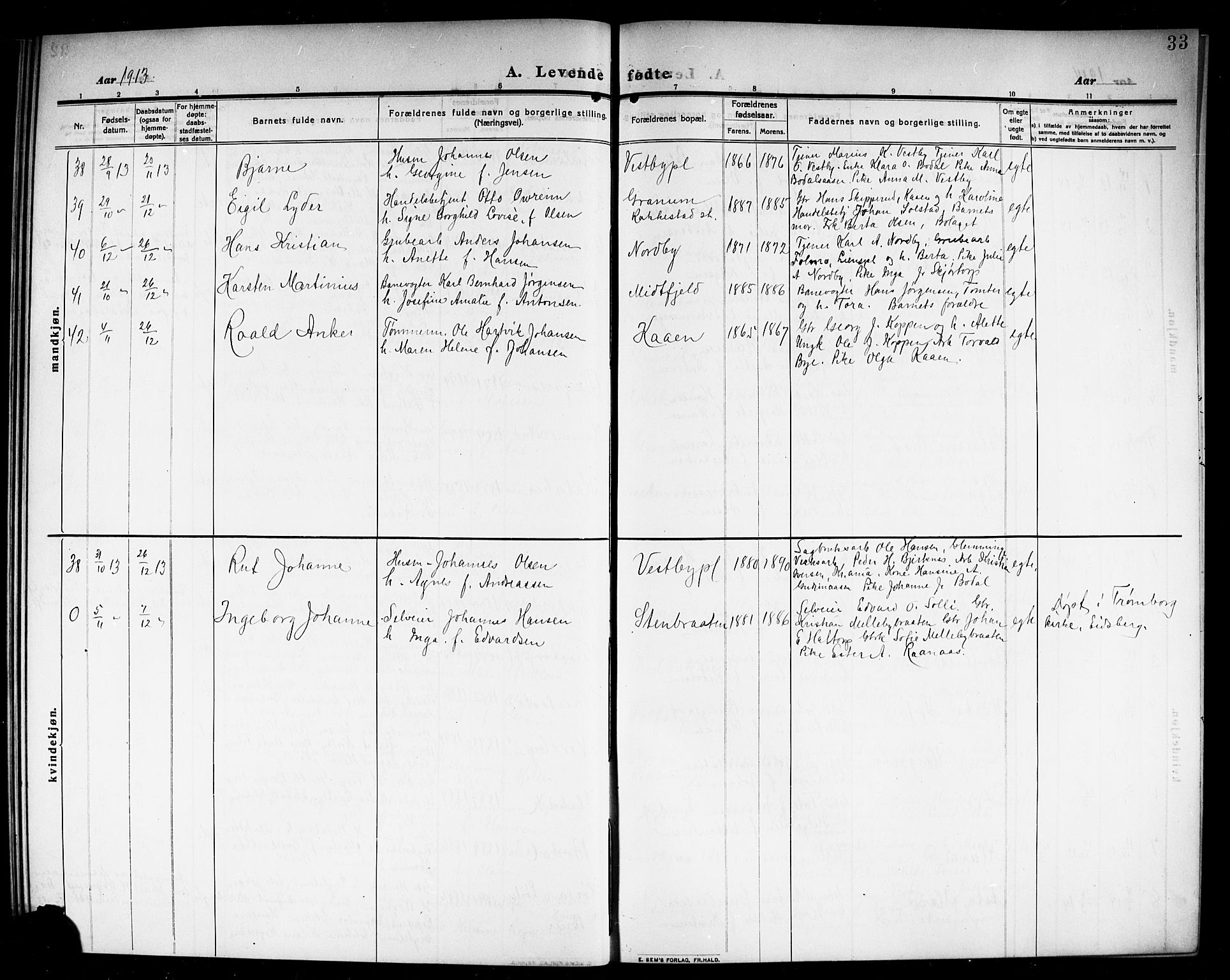 Rakkestad prestekontor Kirkebøker, AV/SAO-A-2008/G/Ga/L0001: Klokkerbok nr. I 1, 1909-1920, s. 33
