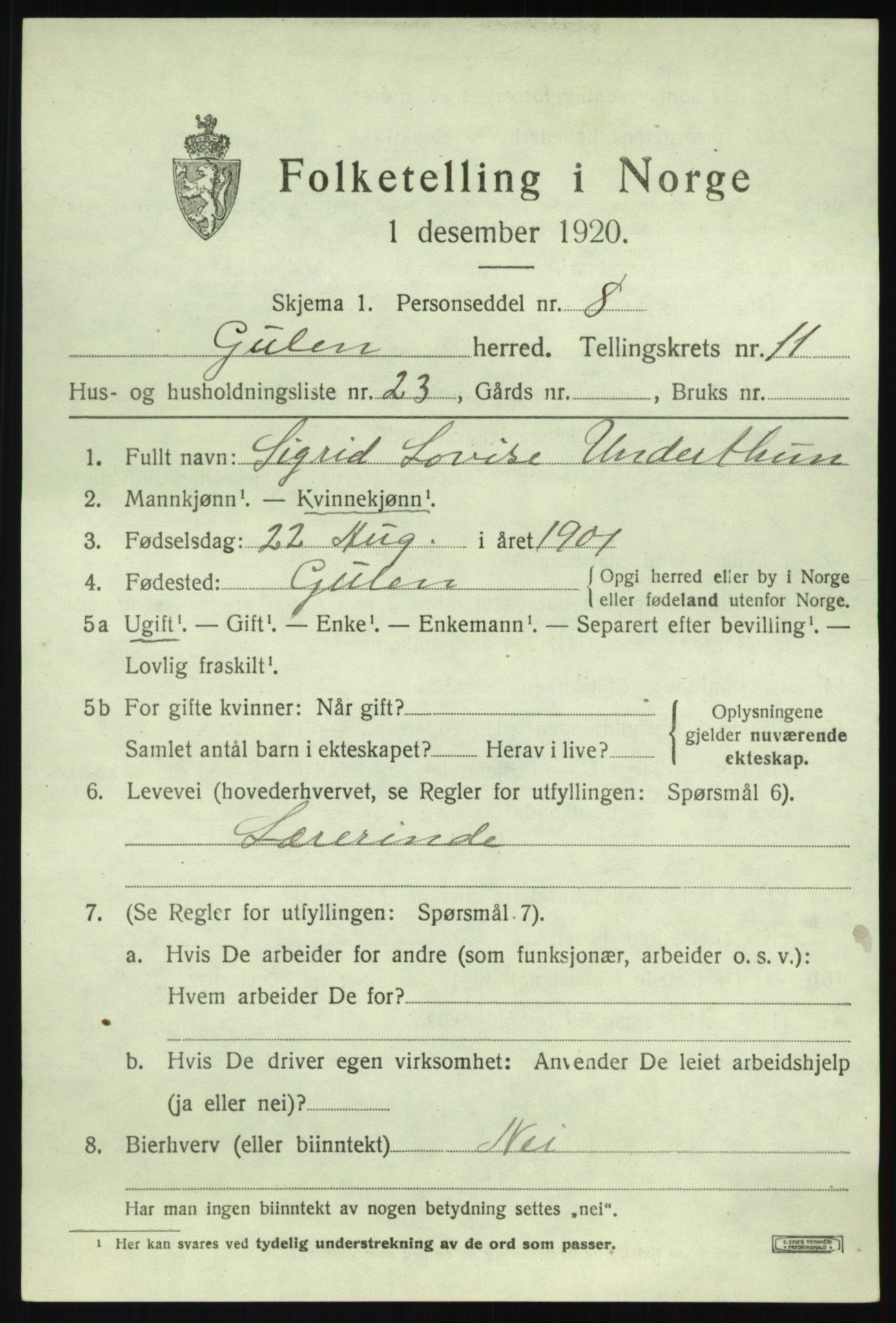 SAB, Folketelling 1920 for 1411 Gulen herred, 1920, s. 5229