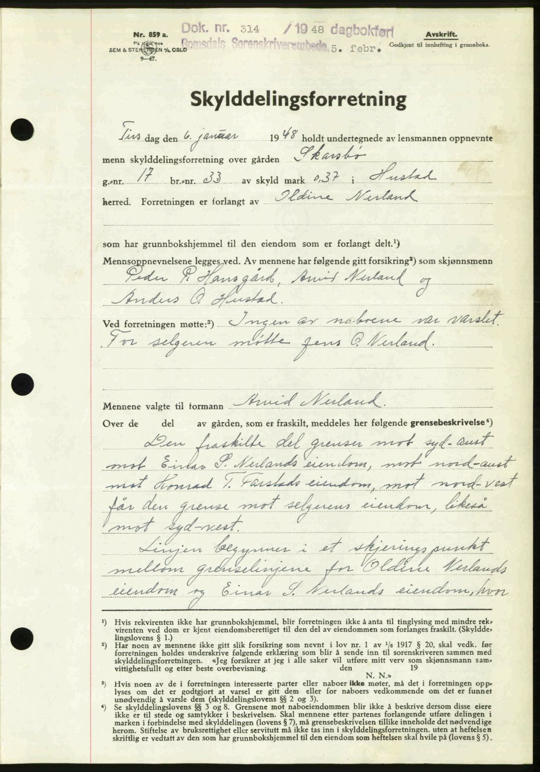 Romsdal sorenskriveri, SAT/A-4149/1/2/2C: Pantebok nr. A25, 1948-1948, Dagboknr: 314/1948