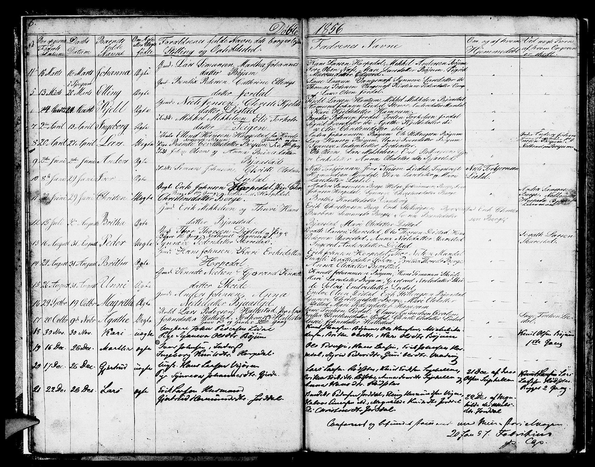 Balestrand sokneprestembete, AV/SAB-A-79601/H/Hab/Habb/L0001: Klokkerbok nr. B 1, 1853-1879, s. 6