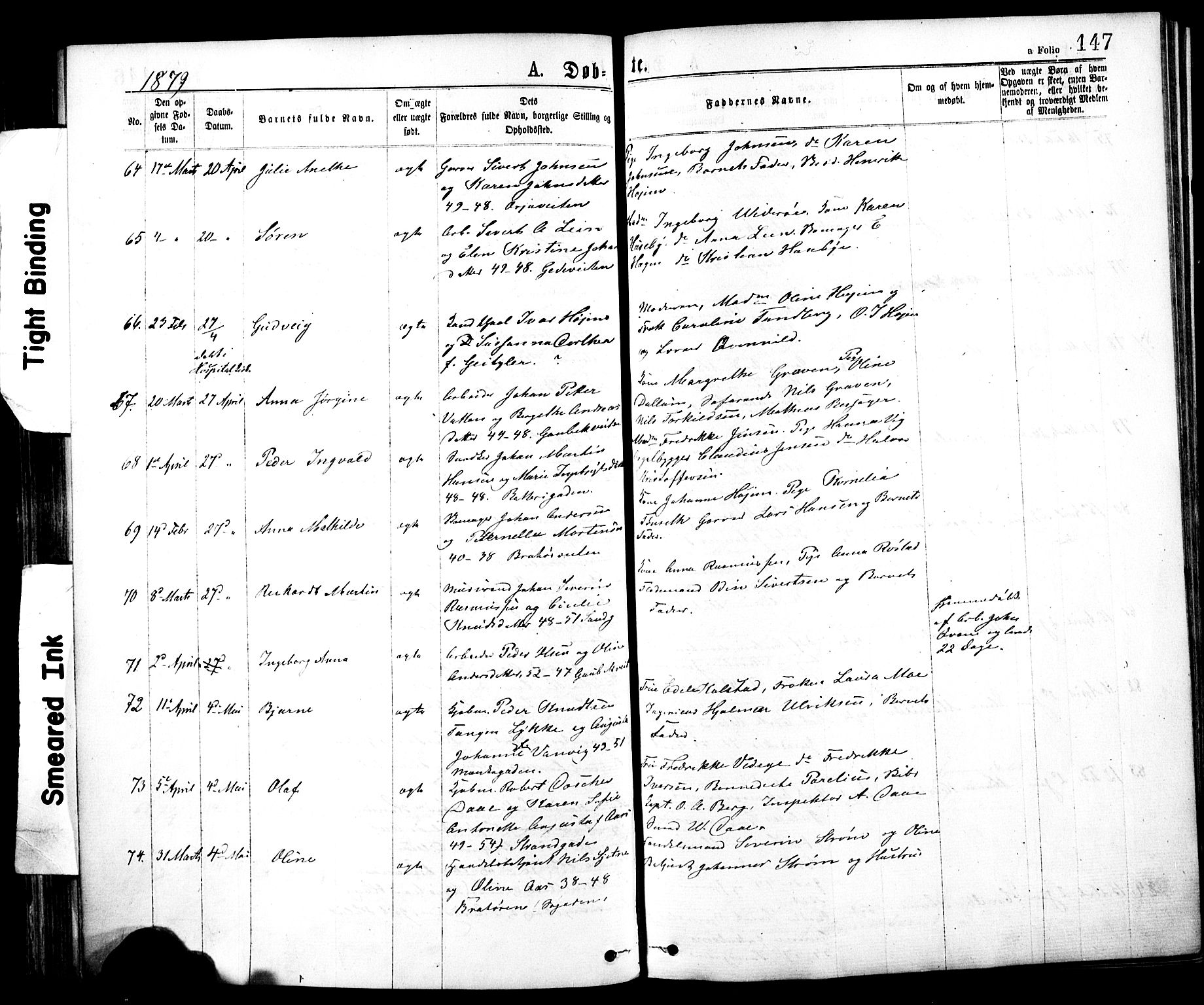 Ministerialprotokoller, klokkerbøker og fødselsregistre - Sør-Trøndelag, SAT/A-1456/602/L0118: Ministerialbok nr. 602A16, 1873-1879, s. 147