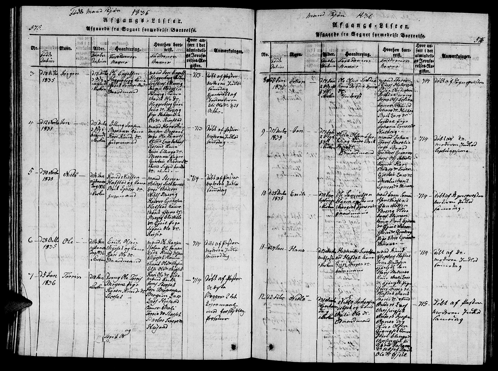 Ministerialprotokoller, klokkerbøker og fødselsregistre - Møre og Romsdal, AV/SAT-A-1454/586/L0990: Klokkerbok nr. 586C01, 1819-1837, s. 575-576