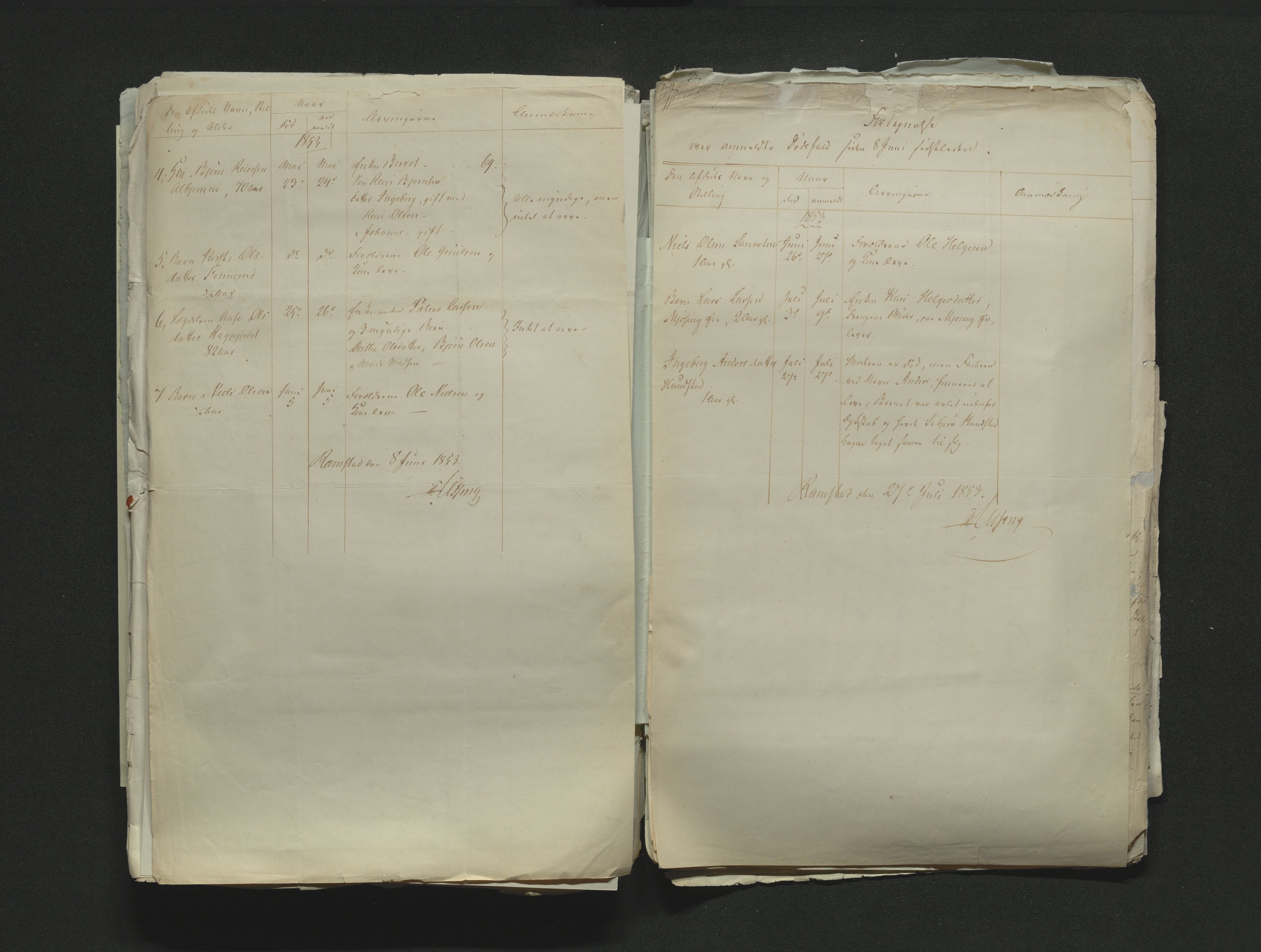 Eiker, Modum og Sigdal sorenskriveri, AV/SAKO-A-123/H/Ha/Hab/L0008: Dødsfallsmeldinger, 1850-1853