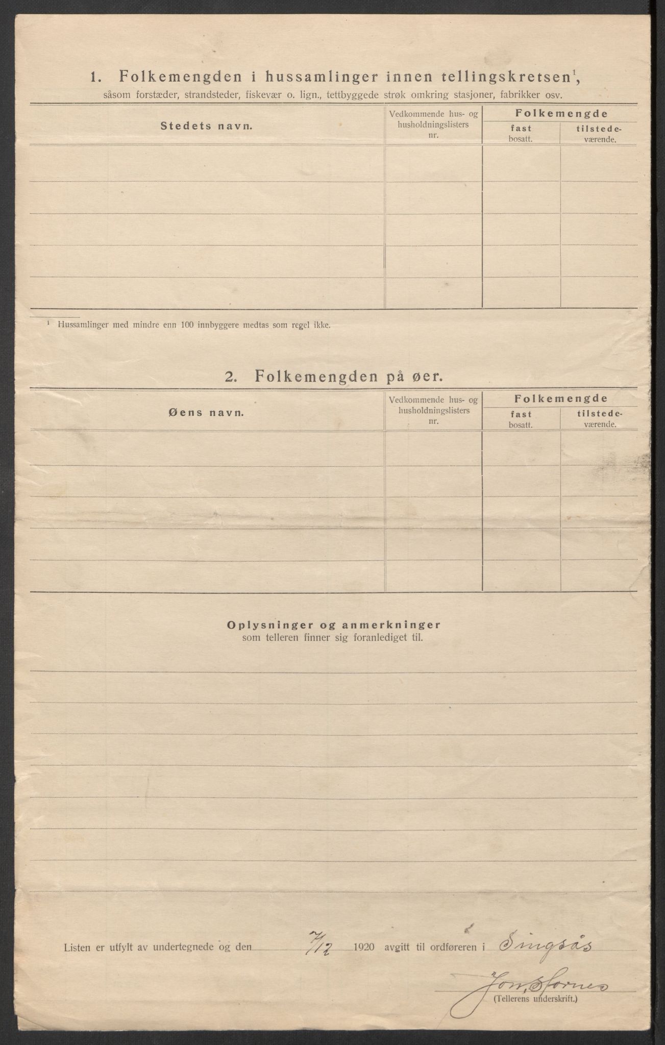 SAT, Folketelling 1920 for 1646 Singsås herred, 1920, s. 11