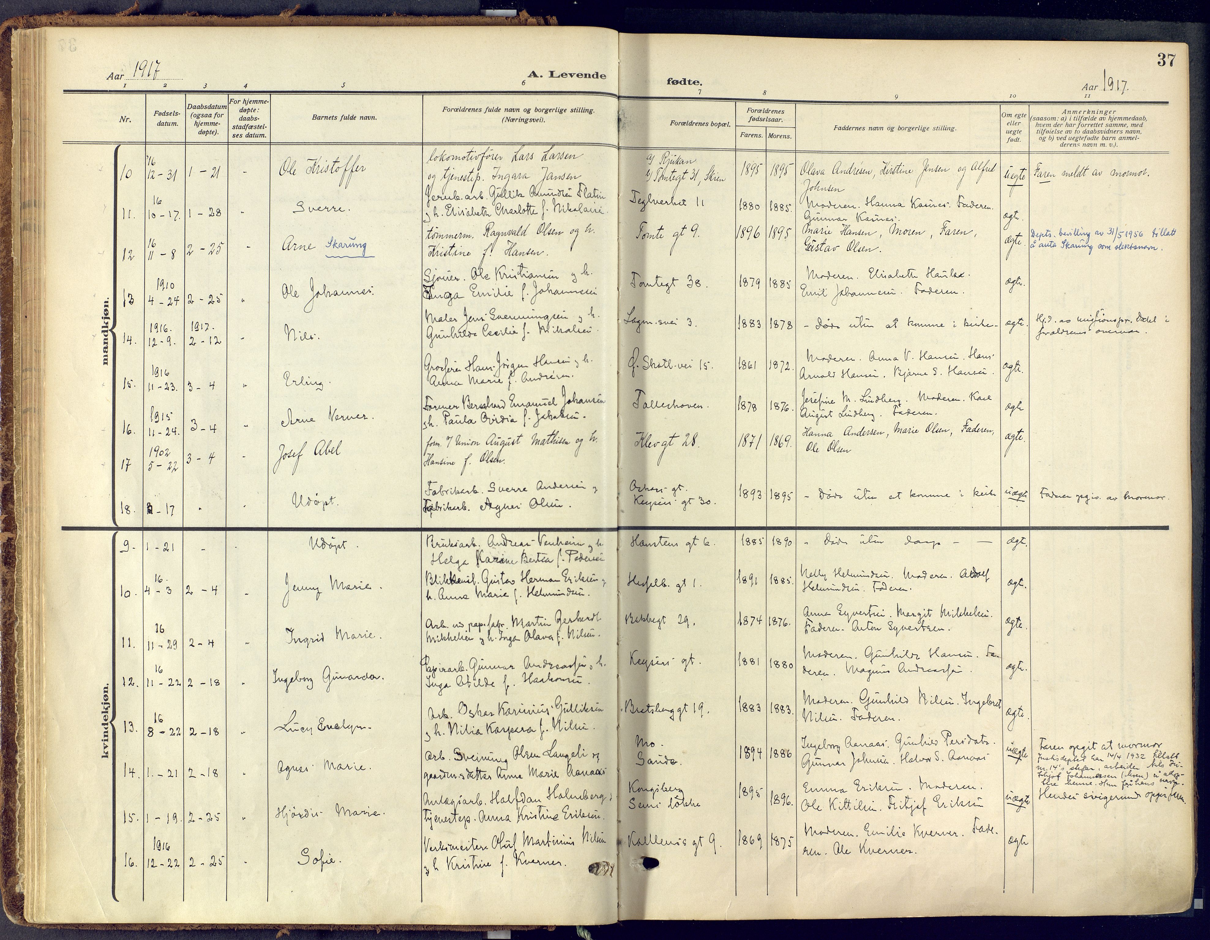 Skien kirkebøker, SAKO/A-302/F/Fa/L0013: Ministerialbok nr. 13, 1915-1921, s. 37