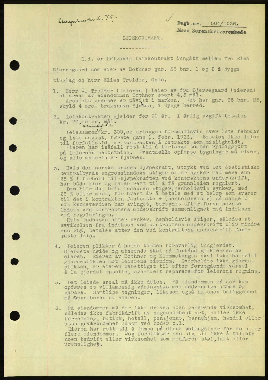 Moss sorenskriveri, SAO/A-10168: Pantebok nr. A1, 1936-1936, Dagboknr: 504/1936