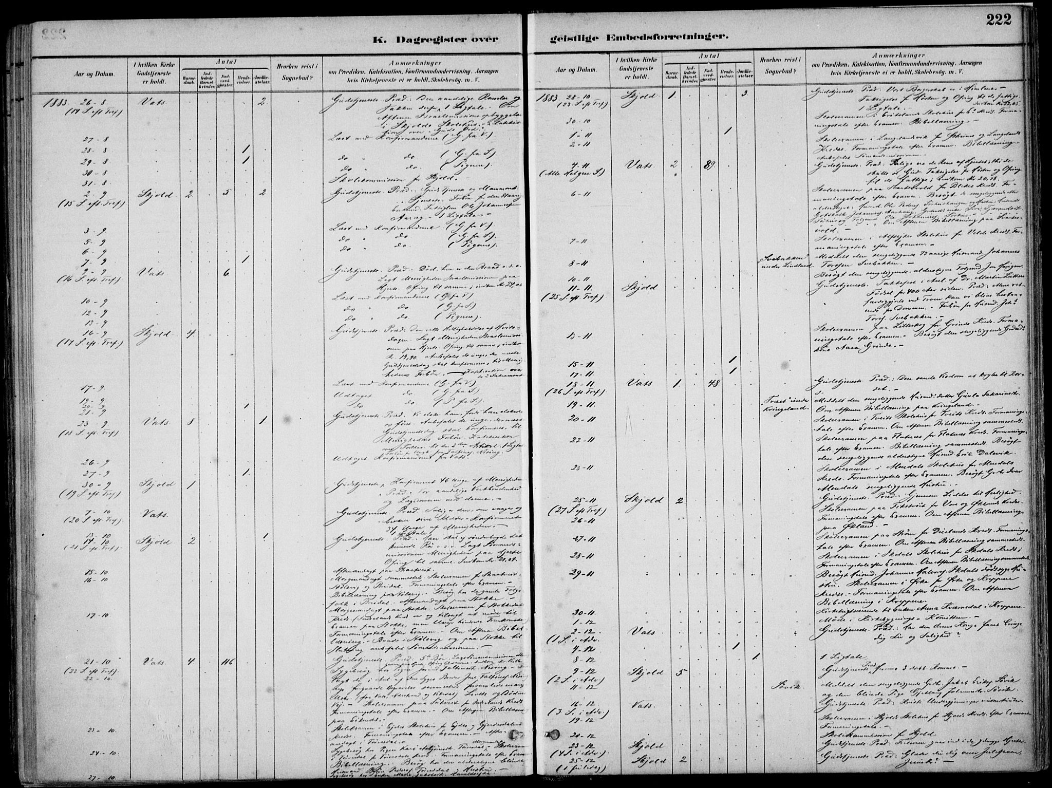 Skjold sokneprestkontor, AV/SAST-A-101847/H/Ha/Haa/L0010: Ministerialbok nr. A 10, 1882-1897, s. 222
