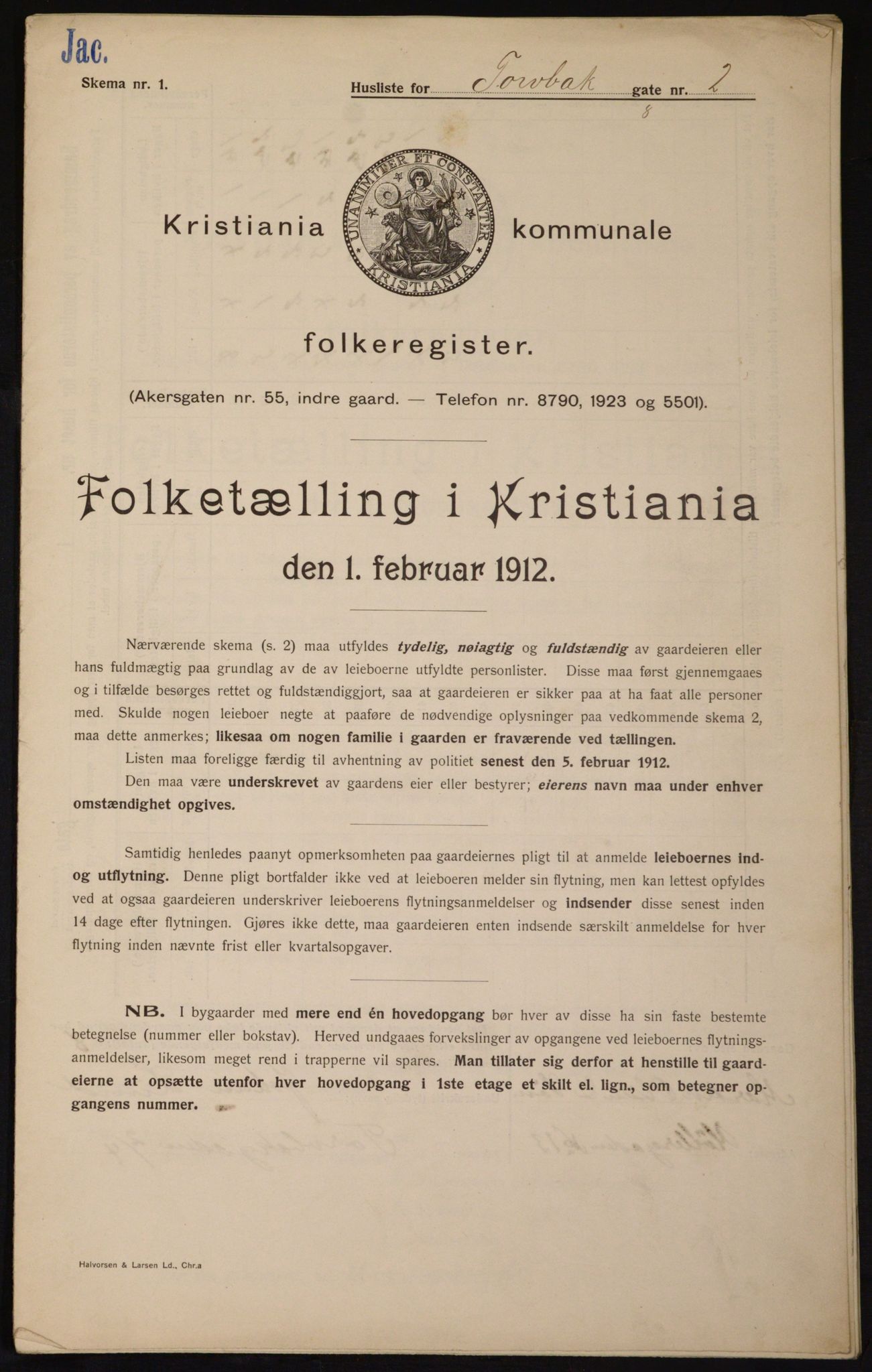 OBA, Kommunal folketelling 1.2.1912 for Kristiania, 1912, s. 114984