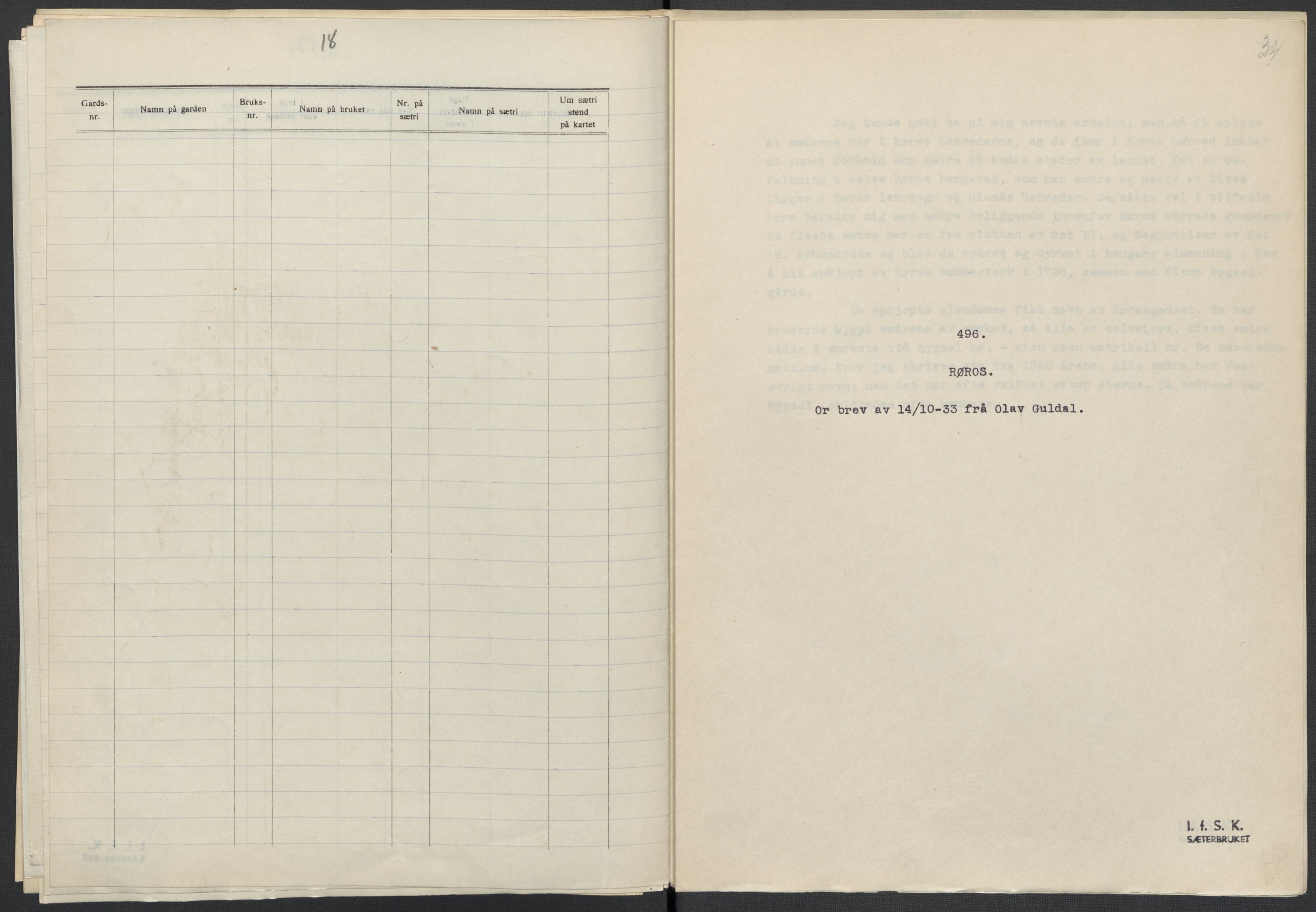 Instituttet for sammenlignende kulturforskning, AV/RA-PA-0424/F/Fc/L0014/0001: Eske B14: / Sør-Trøndelag (perm XXXIX), 1934-1939, s. 34