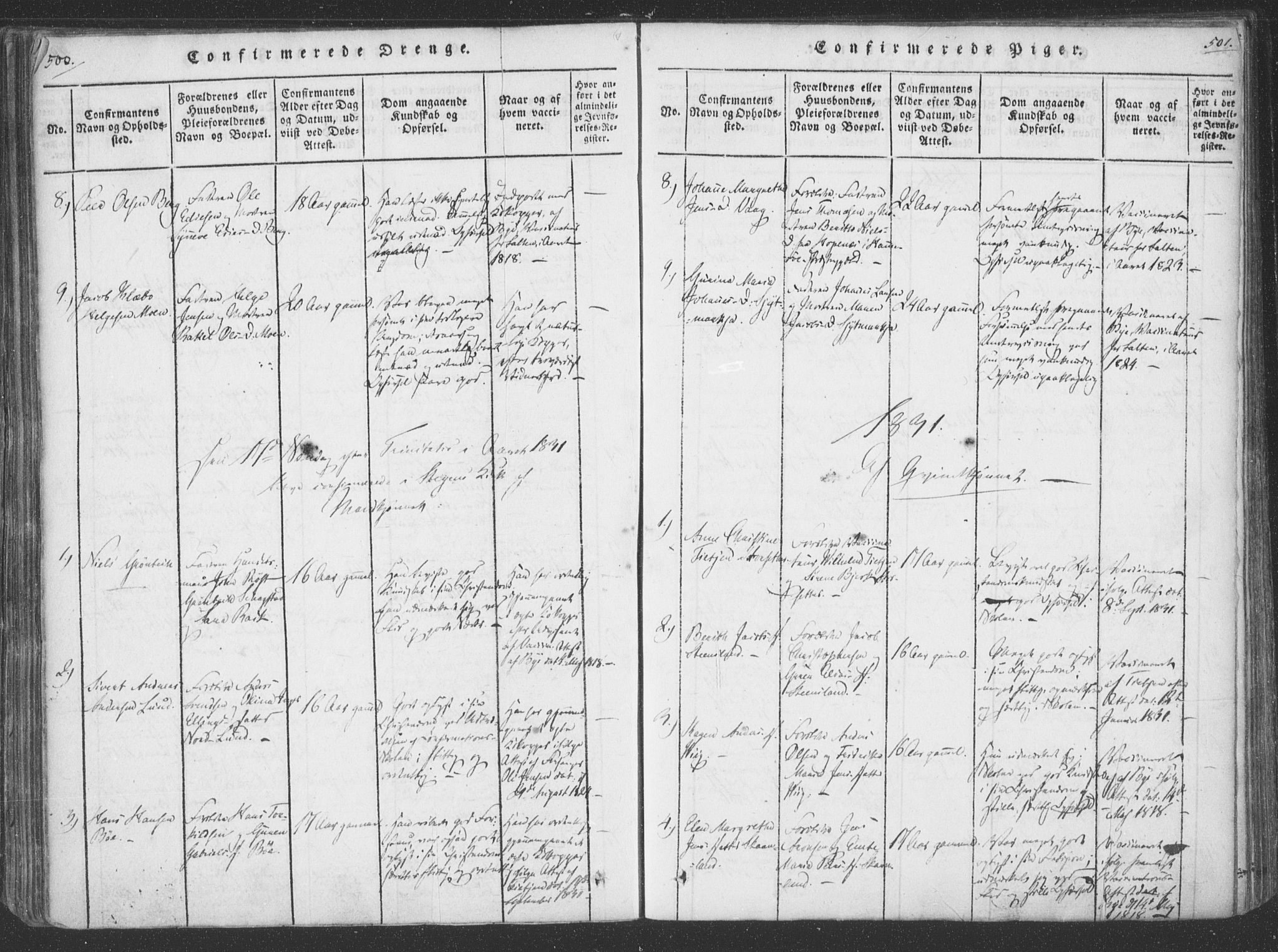 Ministerialprotokoller, klokkerbøker og fødselsregistre - Nordland, SAT/A-1459/855/L0798: Ministerialbok nr. 855A06, 1821-1835, s. 500-501