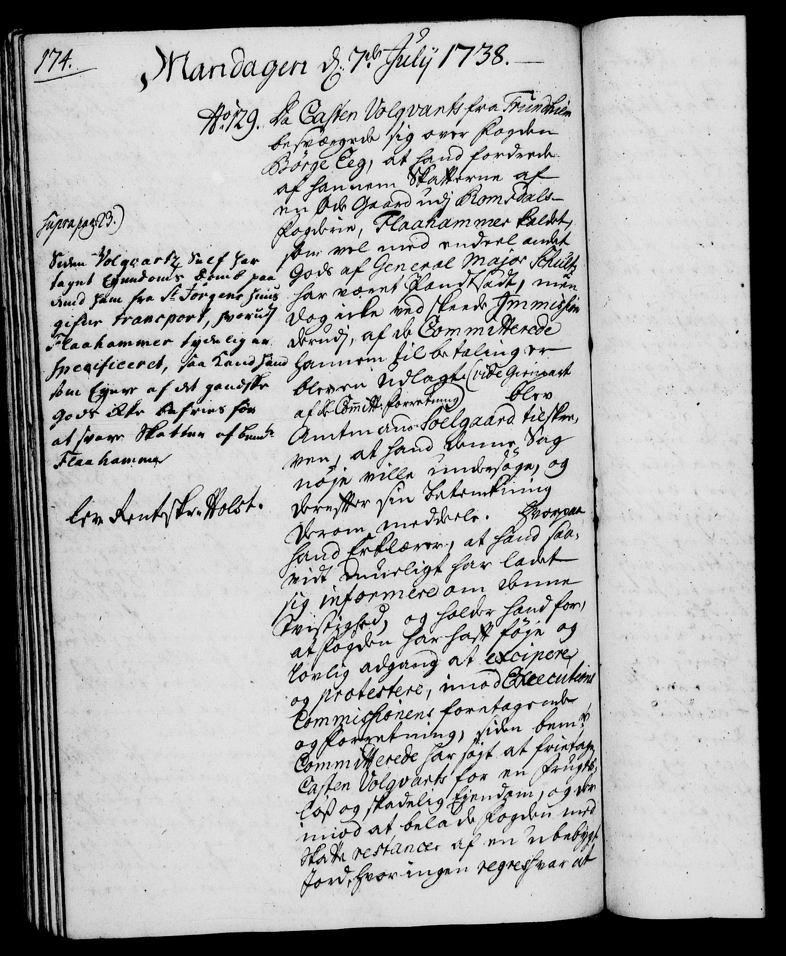 Rentekammeret, Kammerkanselliet, RA/EA-3111/G/Gh/Gha/L0020: Norsk ekstraktmemorialprotokoll (merket RK 53.65), 1738-1739, s. 174