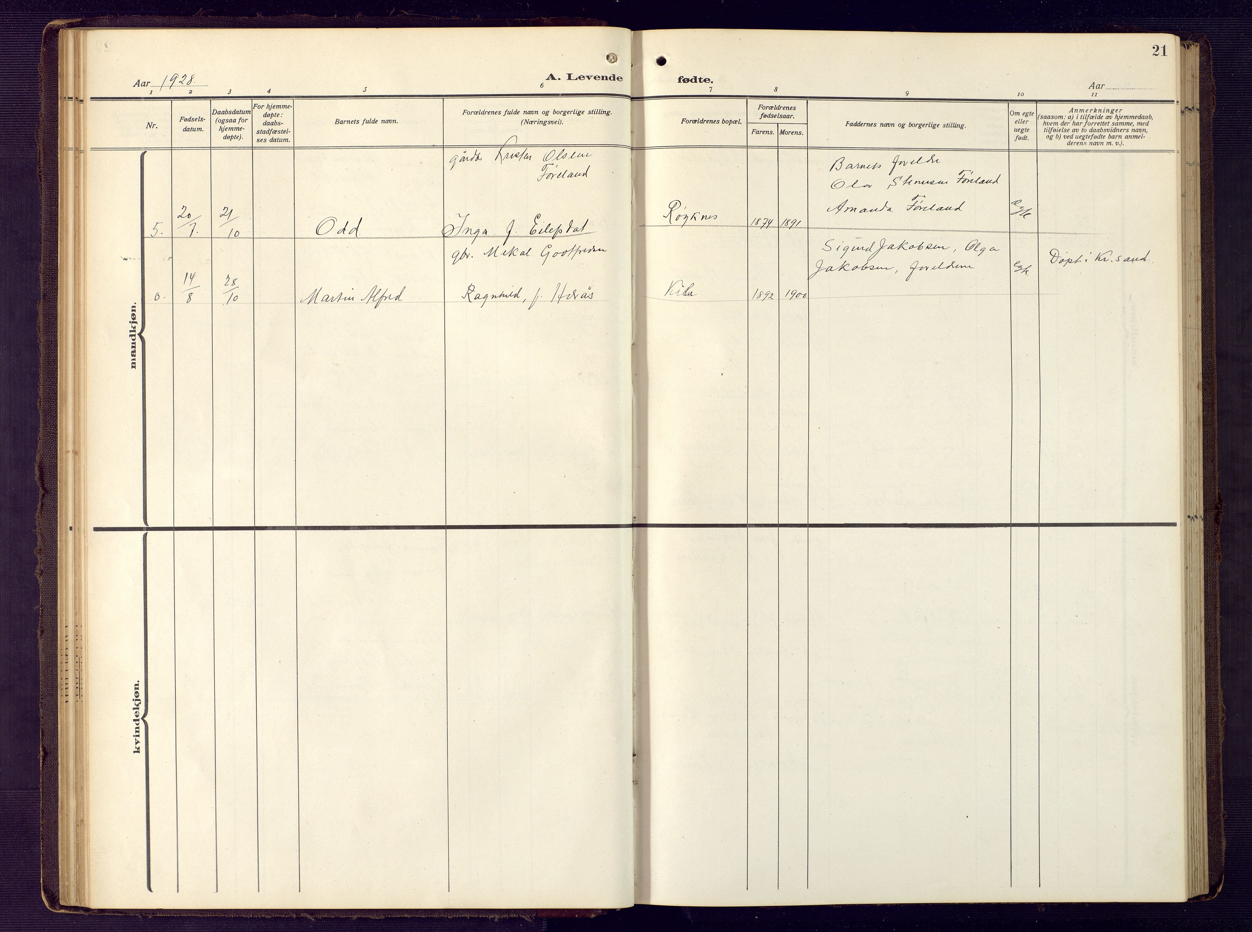 Vennesla sokneprestkontor, SAK/1111-0045/Fb/Fba/L0004: Klokkerbok nr. B 4, 1917-1948, s. 21