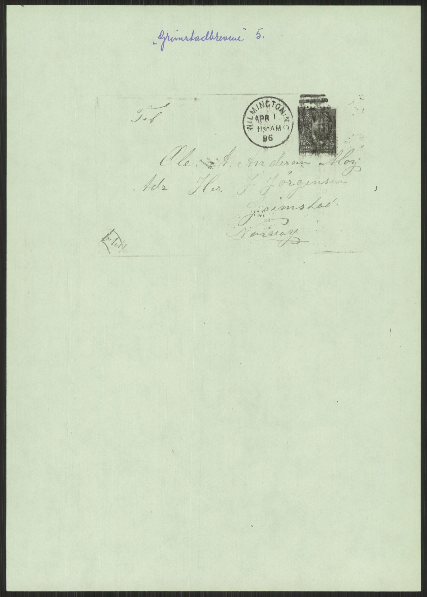 Samlinger til kildeutgivelse, Amerikabrevene, AV/RA-EA-4057/F/L0025: Innlån fra Aust-Agder: Aust-Agder-Arkivet, Grimstadbrevene, 1838-1914, s. 55