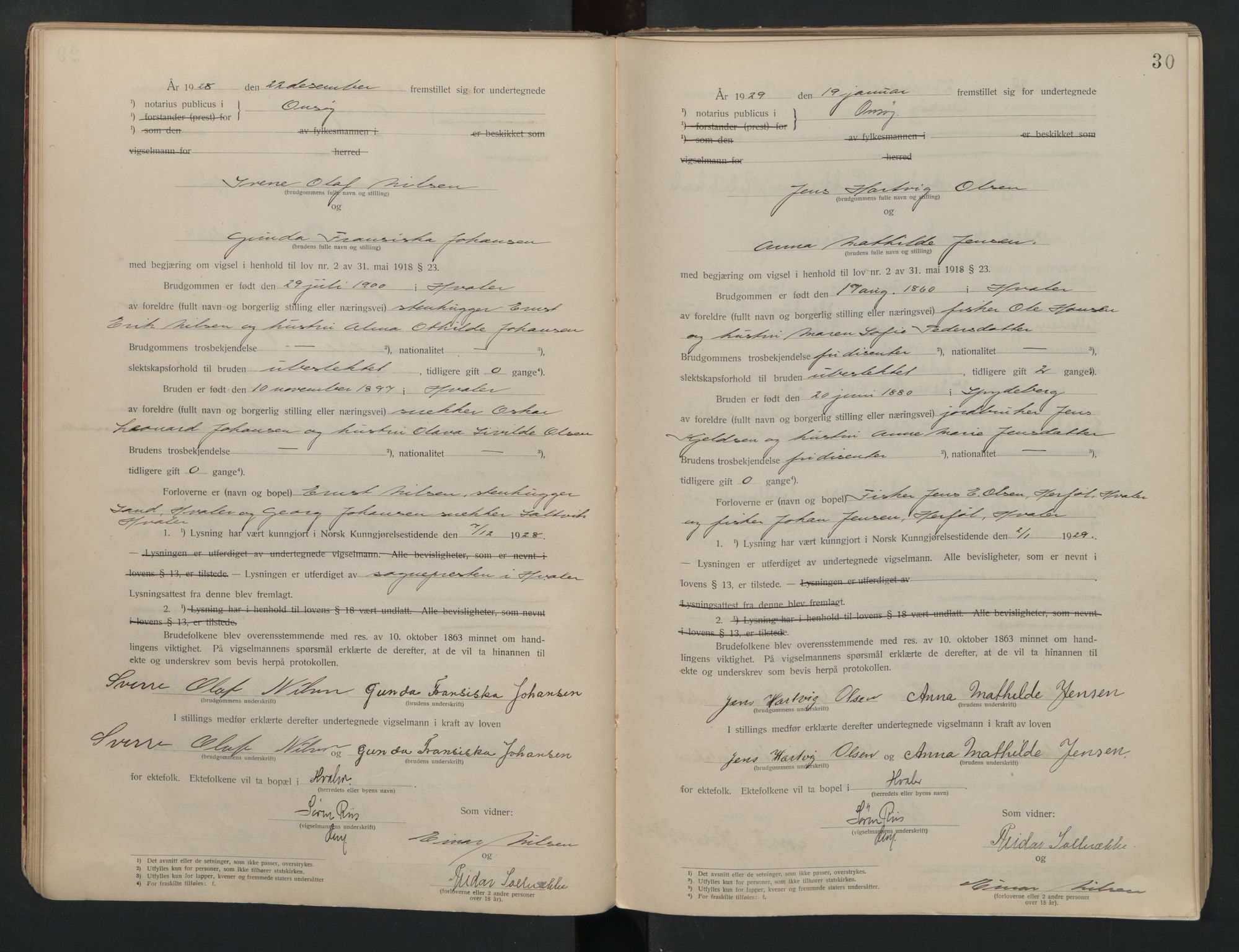 Onsøy sorenskriveri, AV/SAO-A-10474/L/La/L0001: Vigselsbok, 1920-1942, s. 30