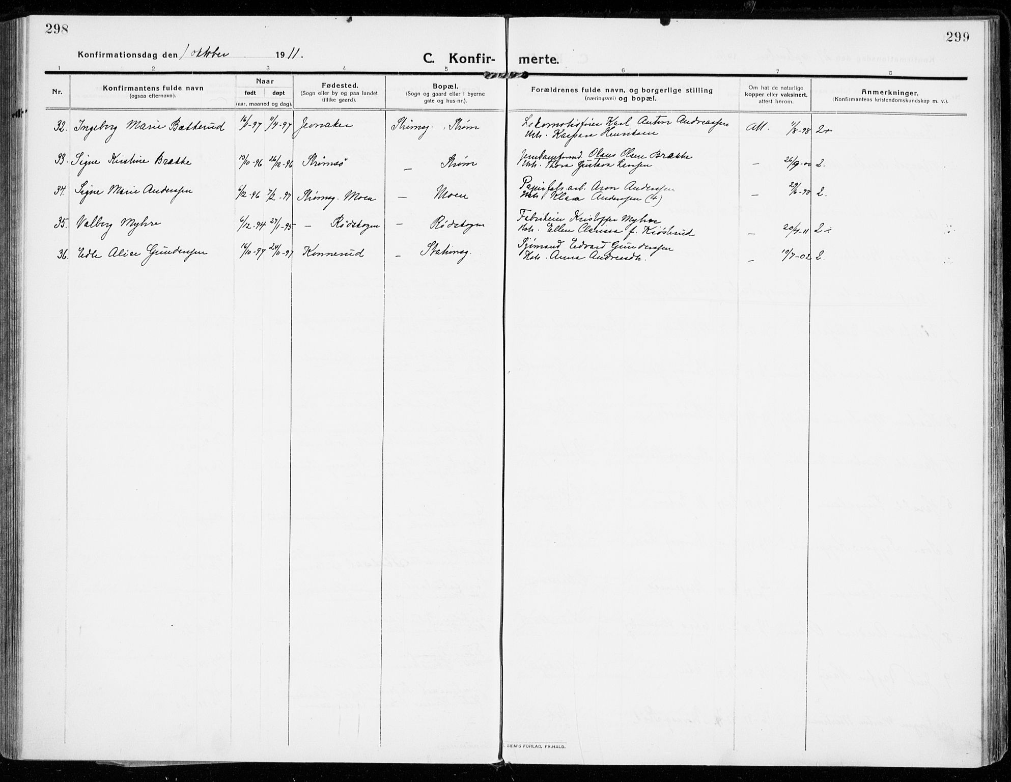 Strømsgodset kirkebøker, AV/SAKO-A-324/F/Fa/L0002: Ministerialbok nr. 2, 1910-1920, s. 298-299