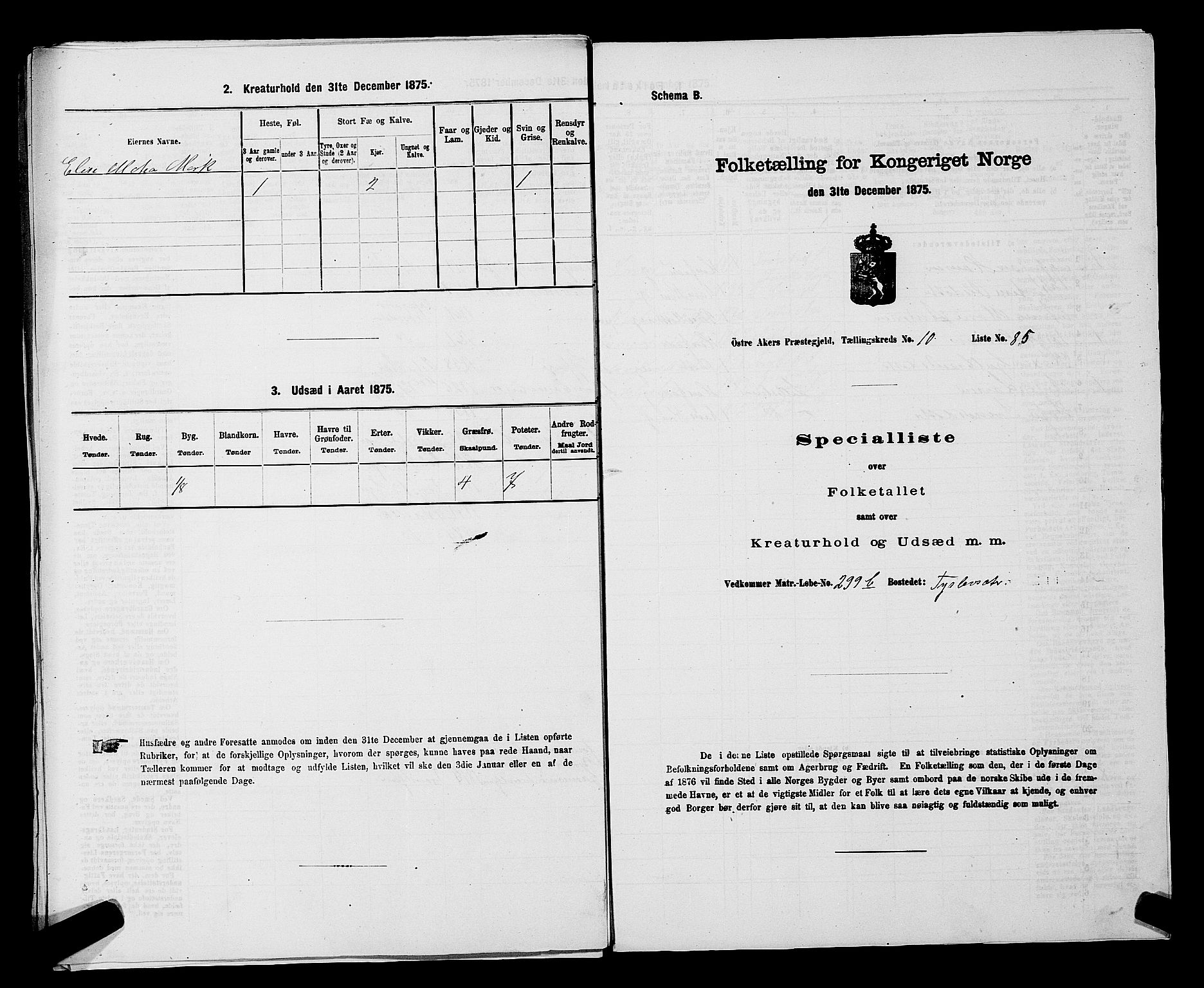 RA, Folketelling 1875 for 0218bP Østre Aker prestegjeld, 1875, s. 3449