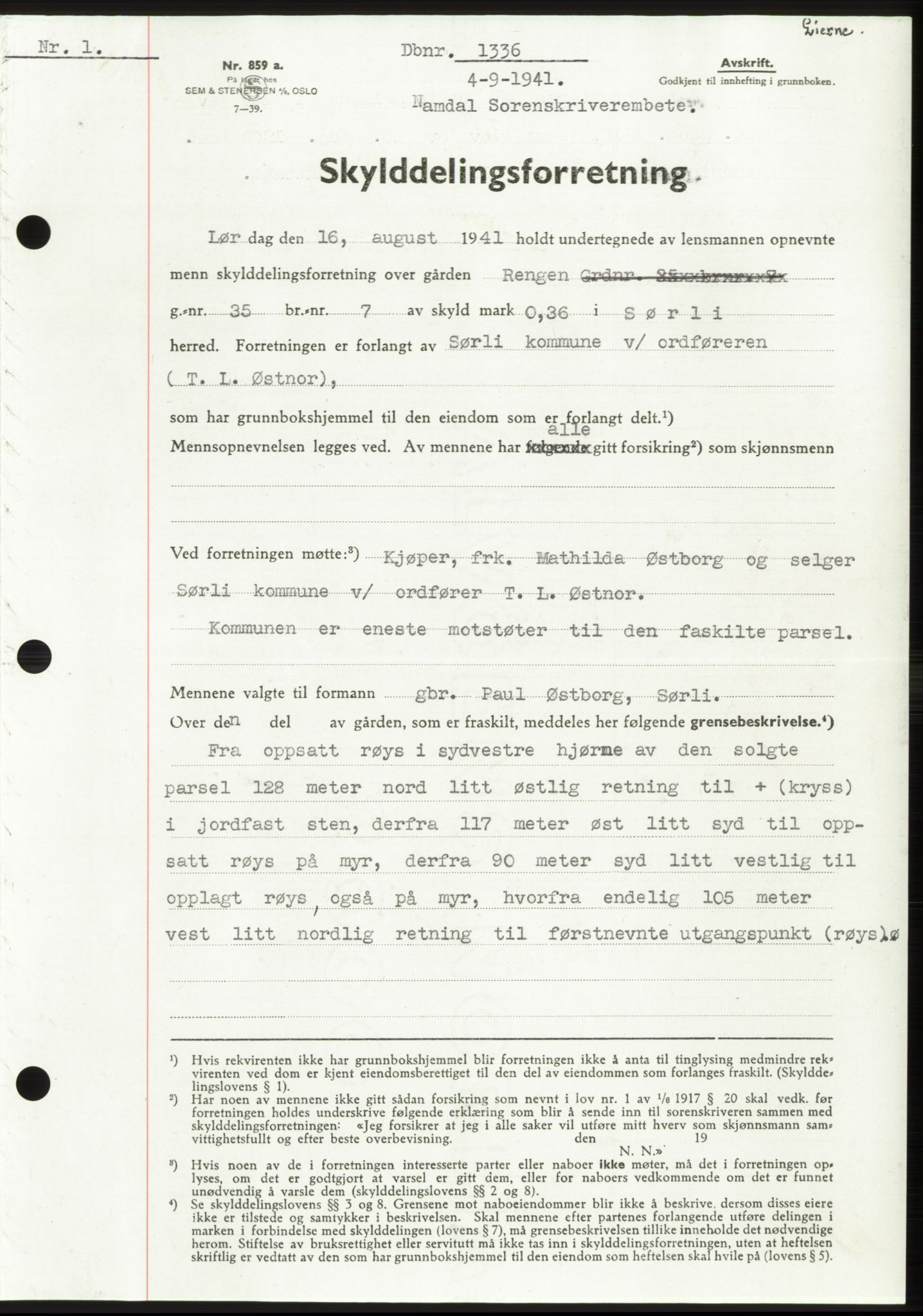 Namdal sorenskriveri, SAT/A-4133/1/2/2C: Pantebok nr. -, 1941-1942, Dagboknr: 1336/1941