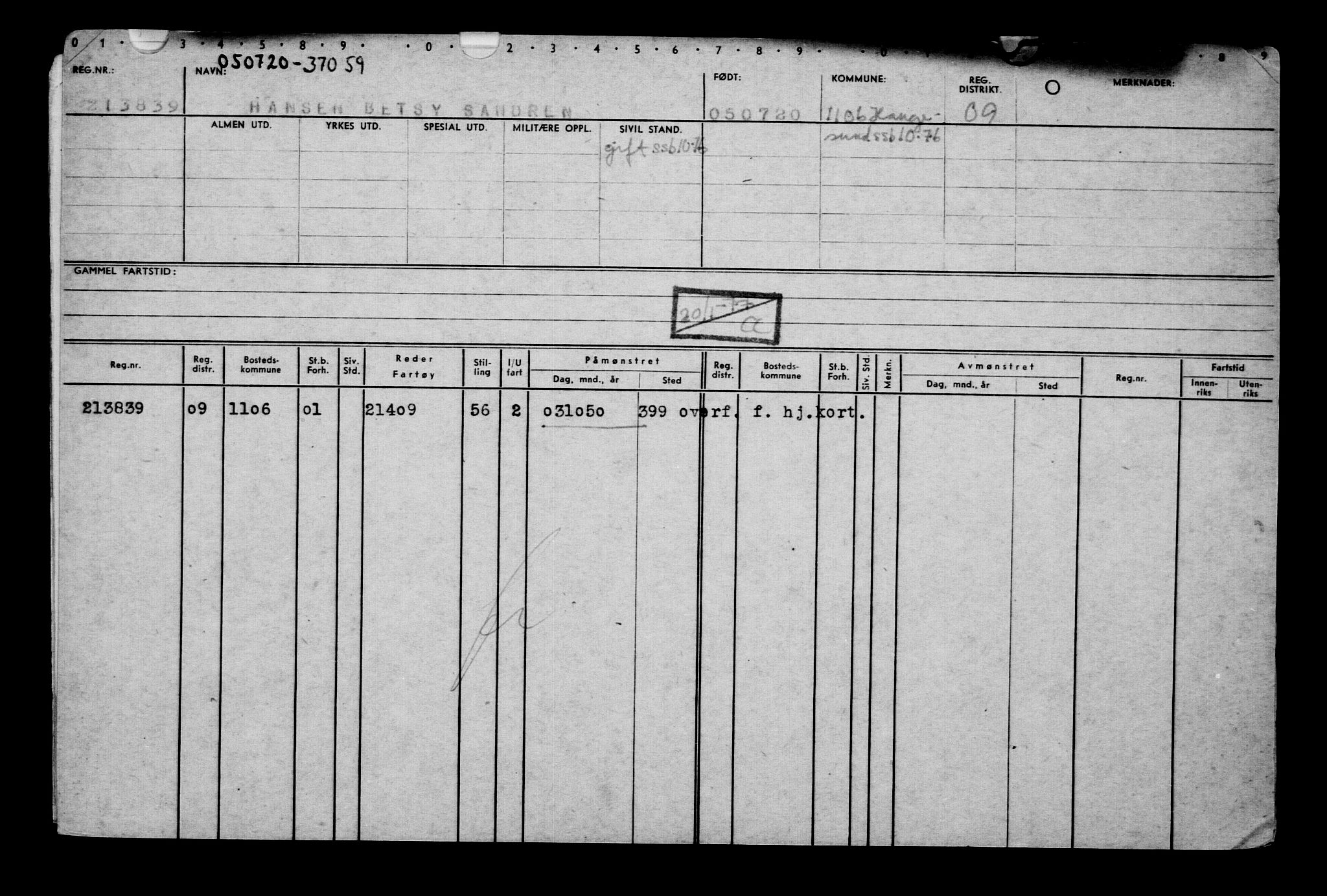 Direktoratet for sjømenn, AV/RA-S-3545/G/Gb/L0183: Hovedkort, 1920, s. 105