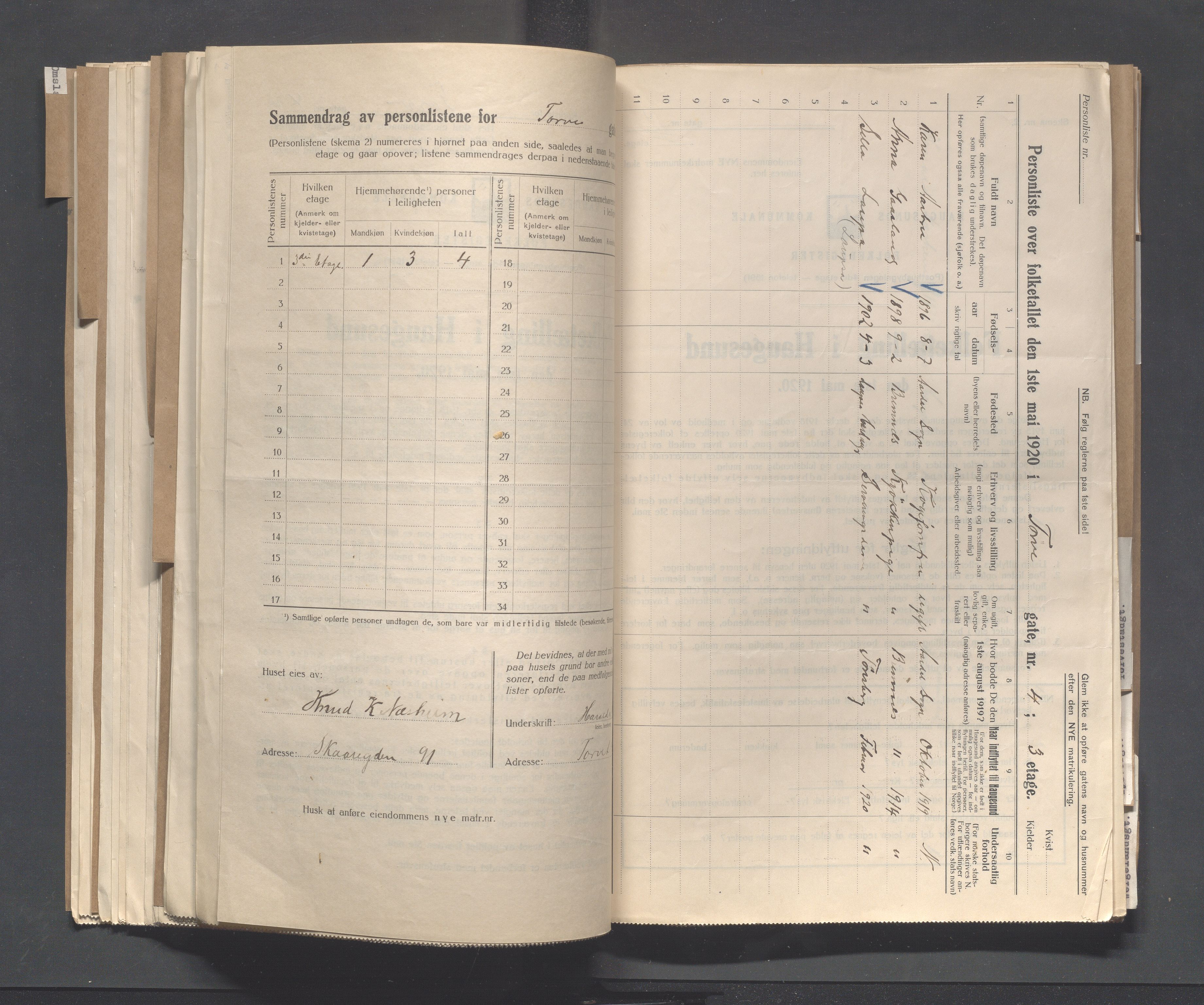 IKAR, Kommunal folketelling 1.5.1920 for Haugesund, 1920, s. 5218