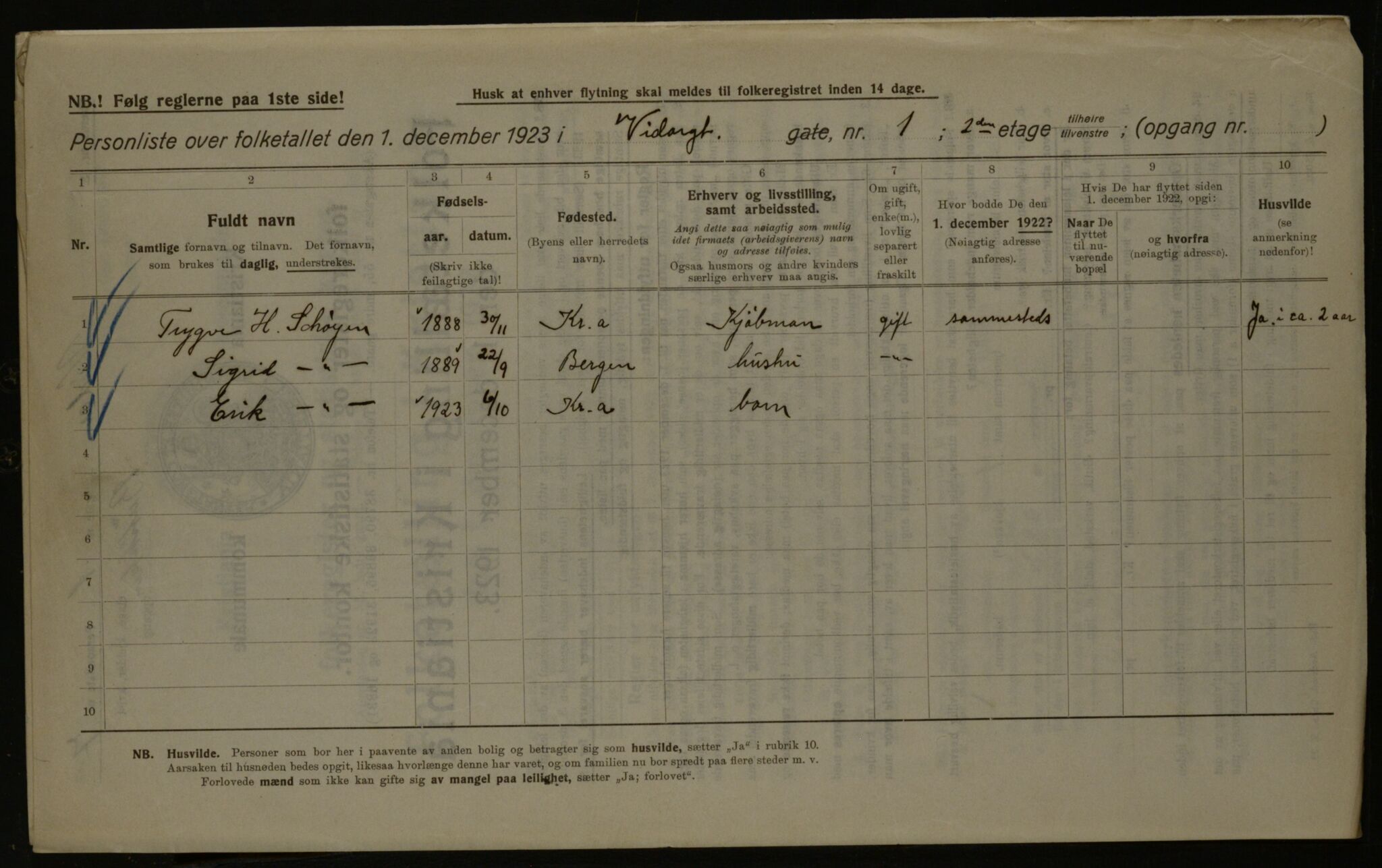 OBA, Kommunal folketelling 1.12.1923 for Kristiania, 1923, s. 136345