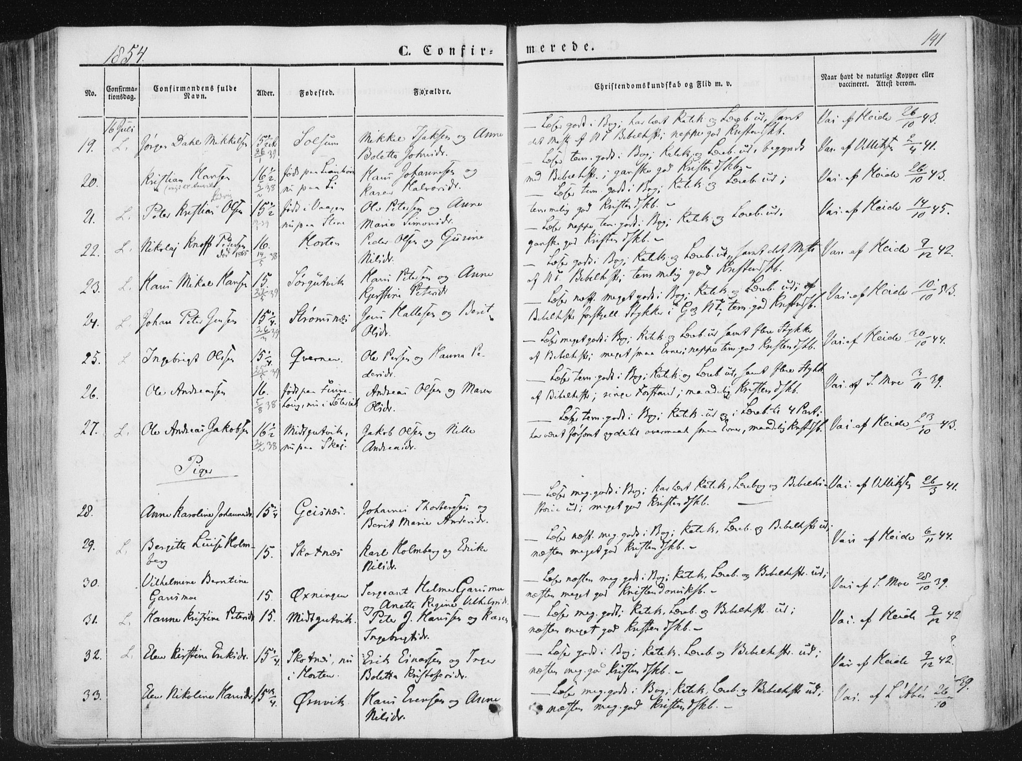 Ministerialprotokoller, klokkerbøker og fødselsregistre - Nord-Trøndelag, SAT/A-1458/780/L0640: Ministerialbok nr. 780A05, 1845-1856, s. 141