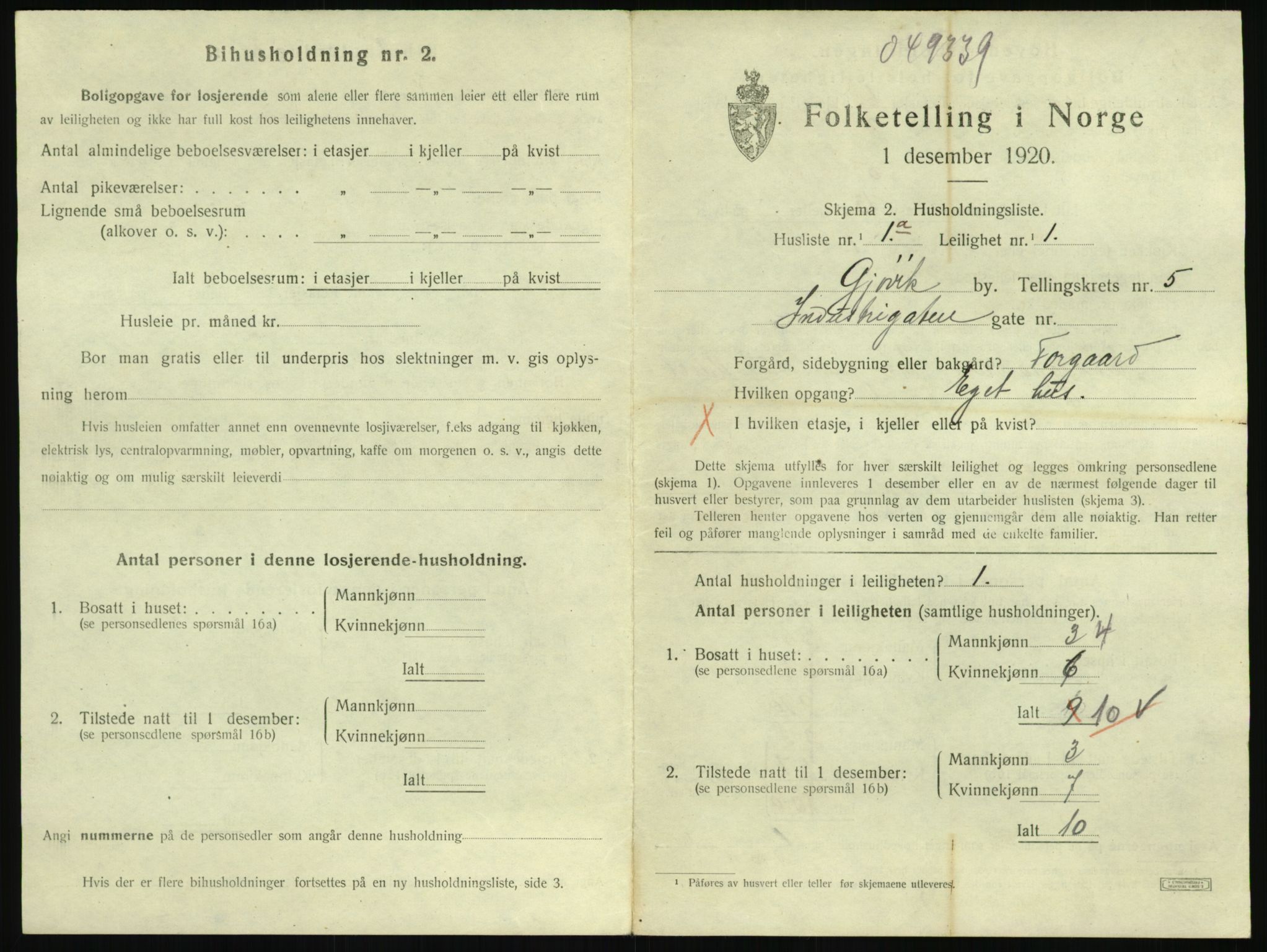 SAH, Folketelling 1920 for 0502 Gjøvik kjøpstad, 1920, s. 2216