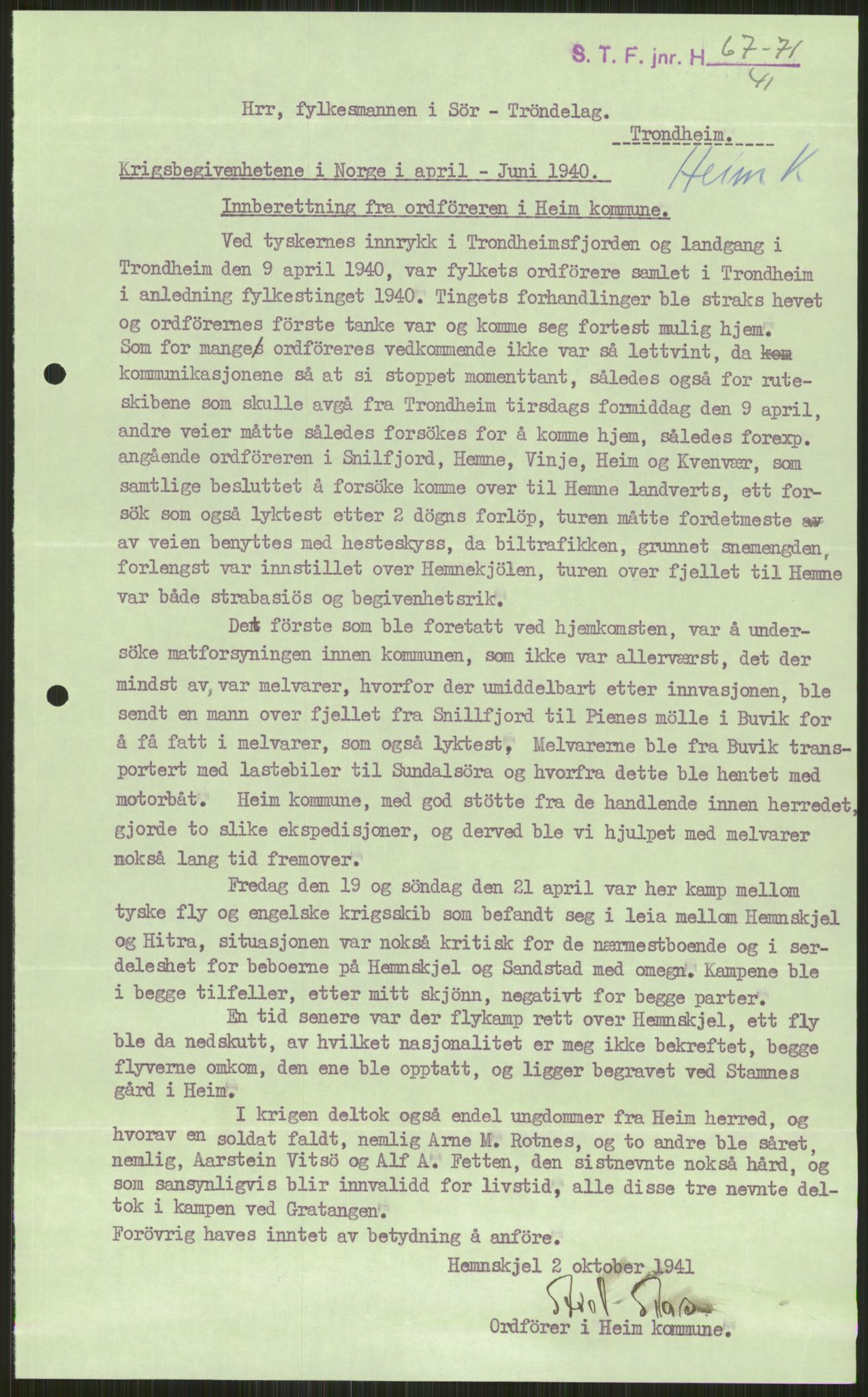 Forsvaret, Forsvarets krigshistoriske avdeling, RA/RAFA-2017/Y/Ya/L0016: II-C-11-31 - Fylkesmenn.  Rapporter om krigsbegivenhetene 1940., 1940, s. 60