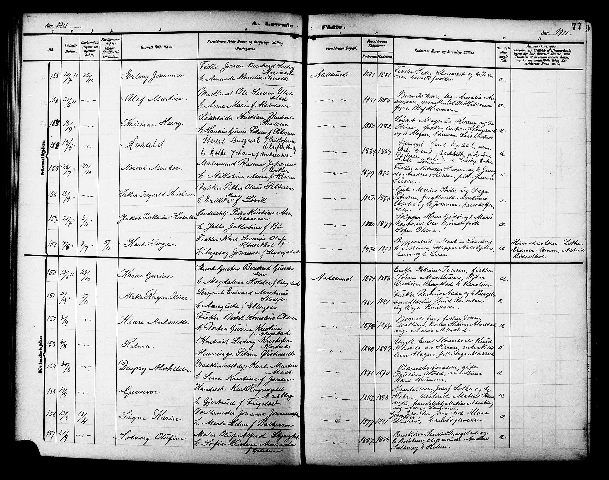 Ministerialprotokoller, klokkerbøker og fødselsregistre - Møre og Romsdal, AV/SAT-A-1454/529/L0471: Klokkerbok nr. 529C08, 1909-1921, s. 77